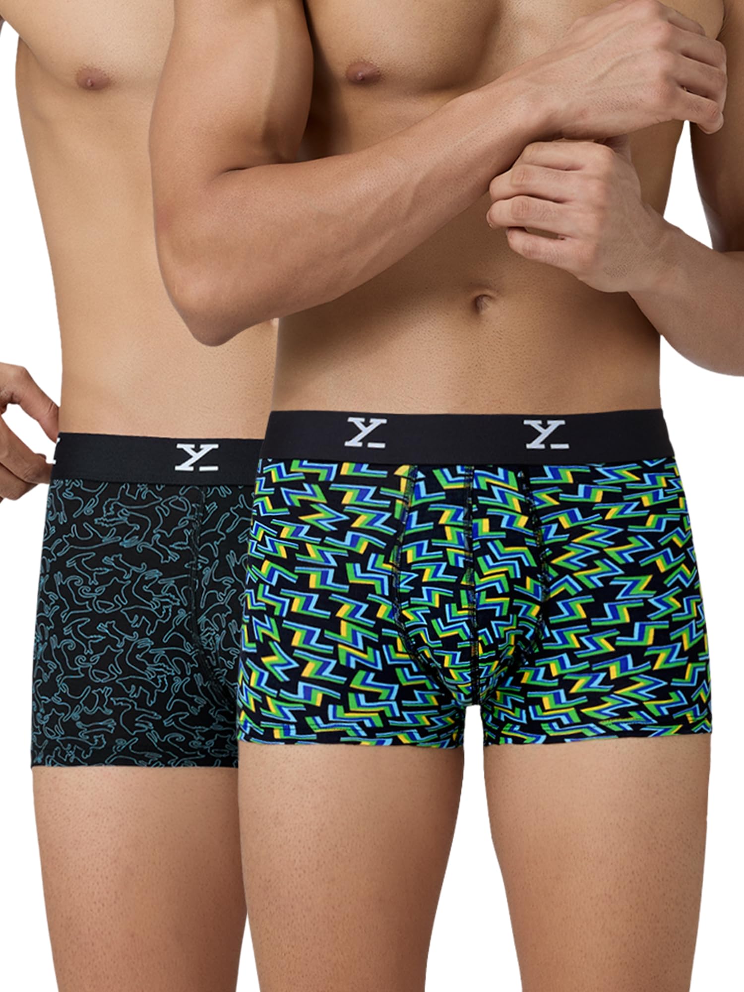 Men's Shuffle Micromodal Regular Fit Printed Antimicrobial Trunks with No Marks Waistband (Pack of 2)