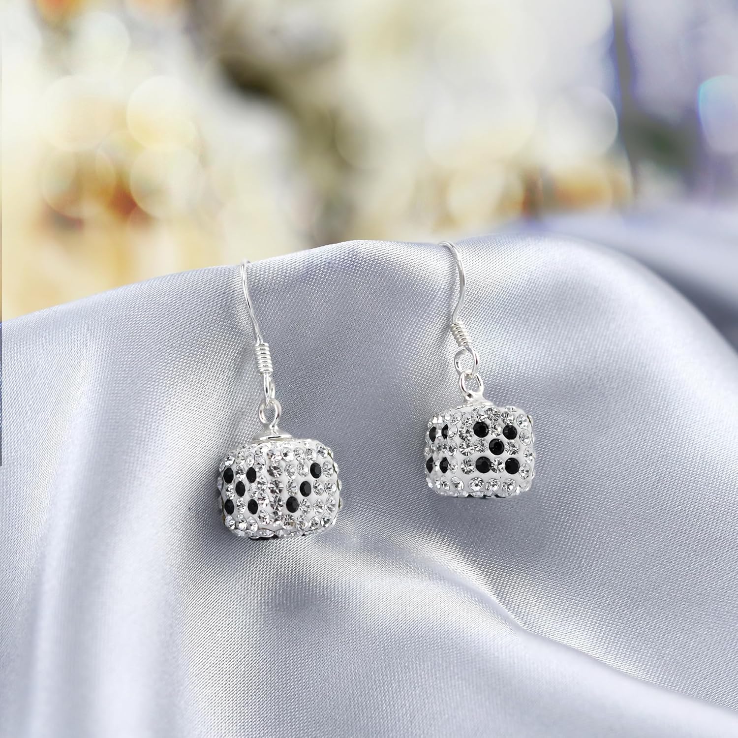 AeraVida 10mm Sparkling Dice 3D Cubic Zirconia Sterling Silver Dangle Earrings | Fun Geometric Cube Design Earrings for Women | Lightweight Clear Stone Hook Earrings