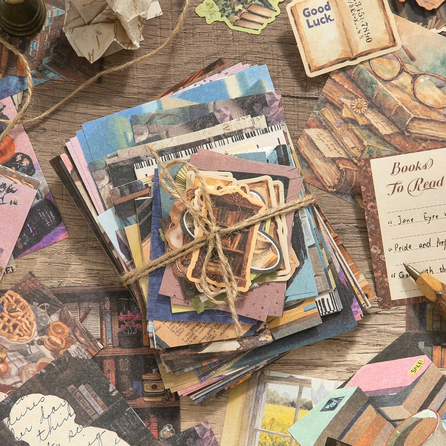 QCTC Vintage Journal Supplies, Aesthetic Scrapbook Retro Craft Kit Ephemera for Junk Journal Collage Art Background (400Pcs)