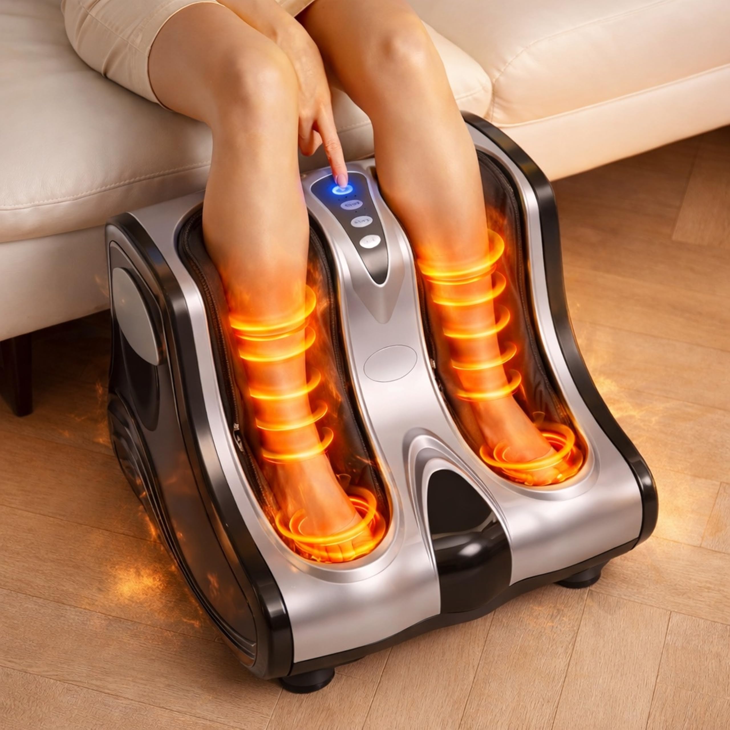 MoCho® Fußmassagegerät Fußmassage Elektrisch mit Wärme & Luftdruck – 360° Airbag Kompression für Füße & Waden – Shiatsu Massagegerät gegen Schmerzen, Muskelkater & schwere Beine – 3 Intensitätsstufen