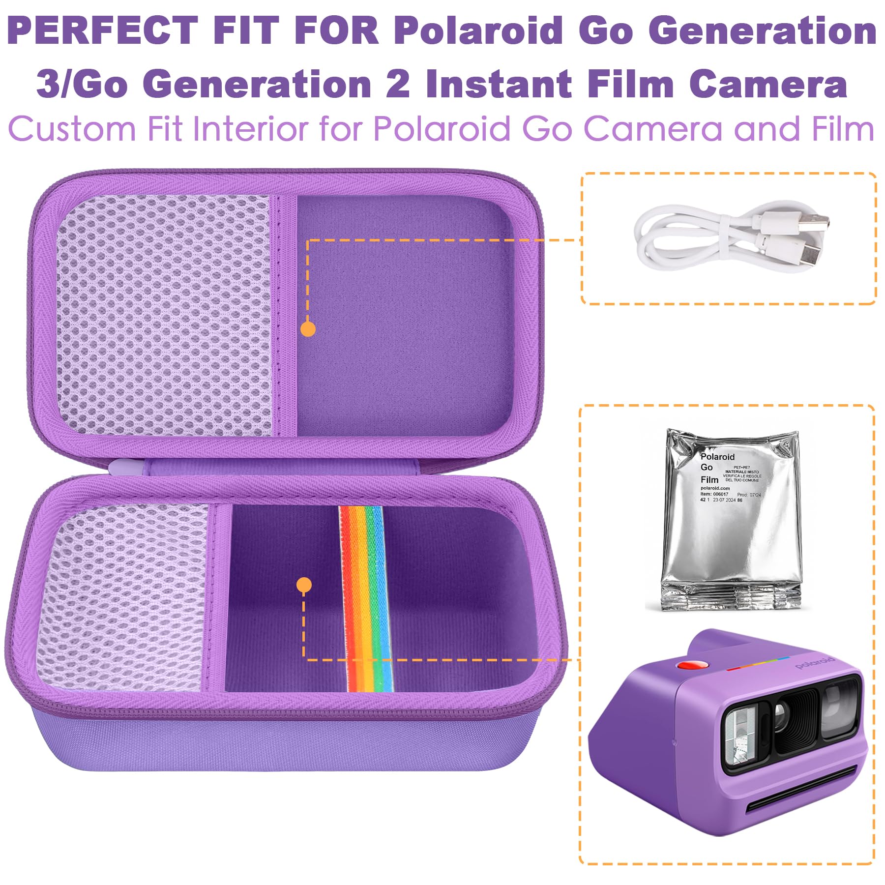 Khanka Etui do Polaroid Go Generation 3/Go Generation 2/Polaroid Go do aparatu błyskawicznego, twarda torba podróżna z uchwytem, tylko etui (fioletowe)
