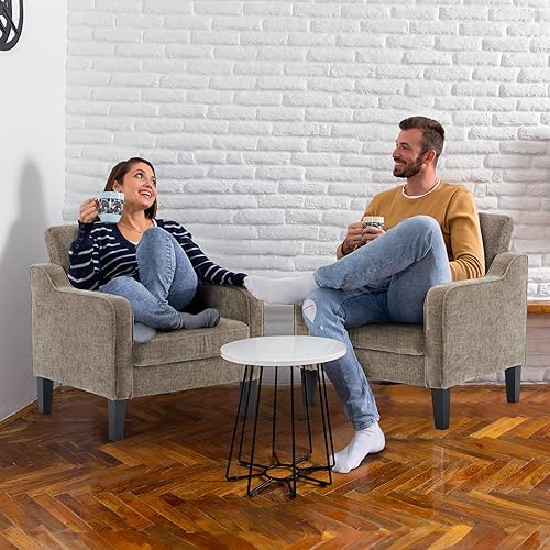 Miniatura 8 de VINGLI Juego de 2 sillas decorativas para sala de estar, sillas de lectura marrón claro para dormitorio, silla con brazo recogido, sillas