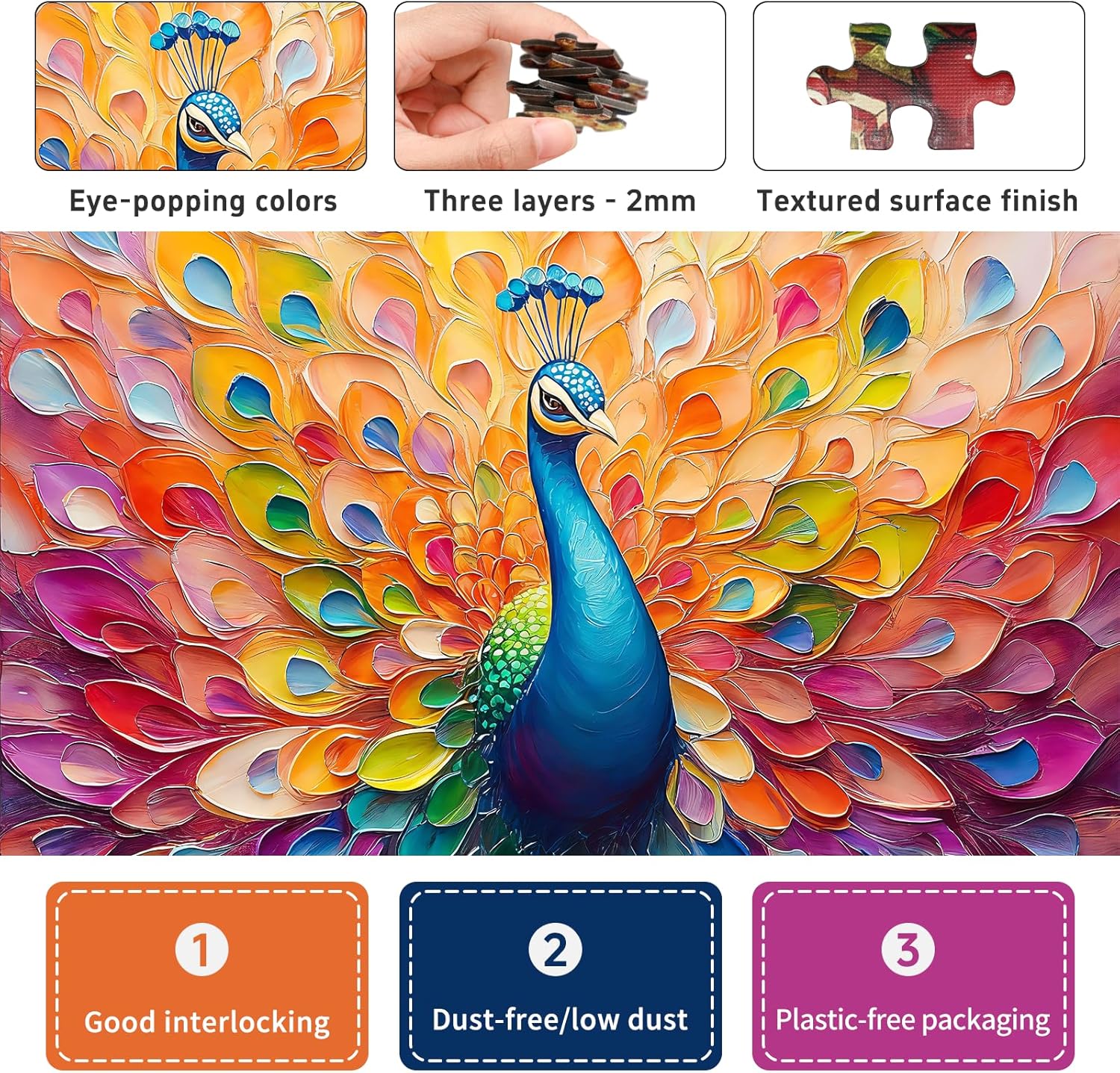 Difficult Puzzles for Adults 1000 Pieces: Peacock Artwork Jigsaw Puzzle, Challenging Impossible Hard Puzzle for Animal Lovers Gifts, 24 x 24 in