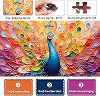 Vista 5 de Rompecabezas difíciles para adultos de 1000 piezas: rompecabezas de ilustraciones de pavo real, rompecabezas difícil desafiante e imposible