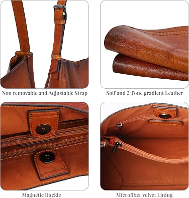 HESHE Genuine Leather Purses for Women Shoulder Crossbody Hobo Purses