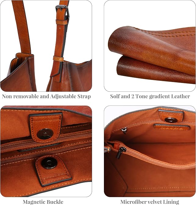 HESHE Genuine Leather Purses for Women Shoulder Crossbody Hobo Purses