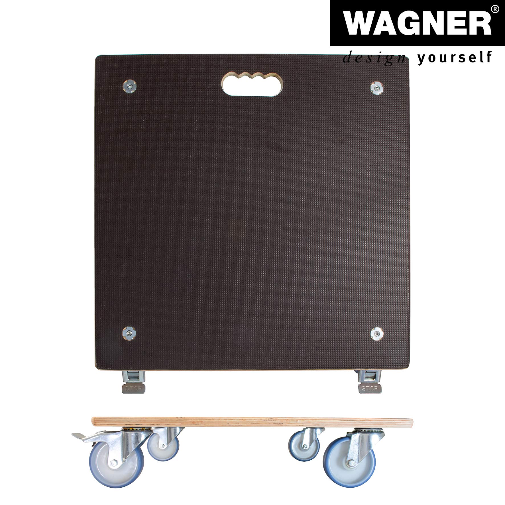 WAGNER Support à roulettes pour Pot de Fleur Maxigrip 58 x 58 x 14,5 cm I intérieur + extérieur I Roule Pot en Bois certifié FSC® I 2 Freins I Capacité de Charge 300 kg I Made in Germany - 20135801