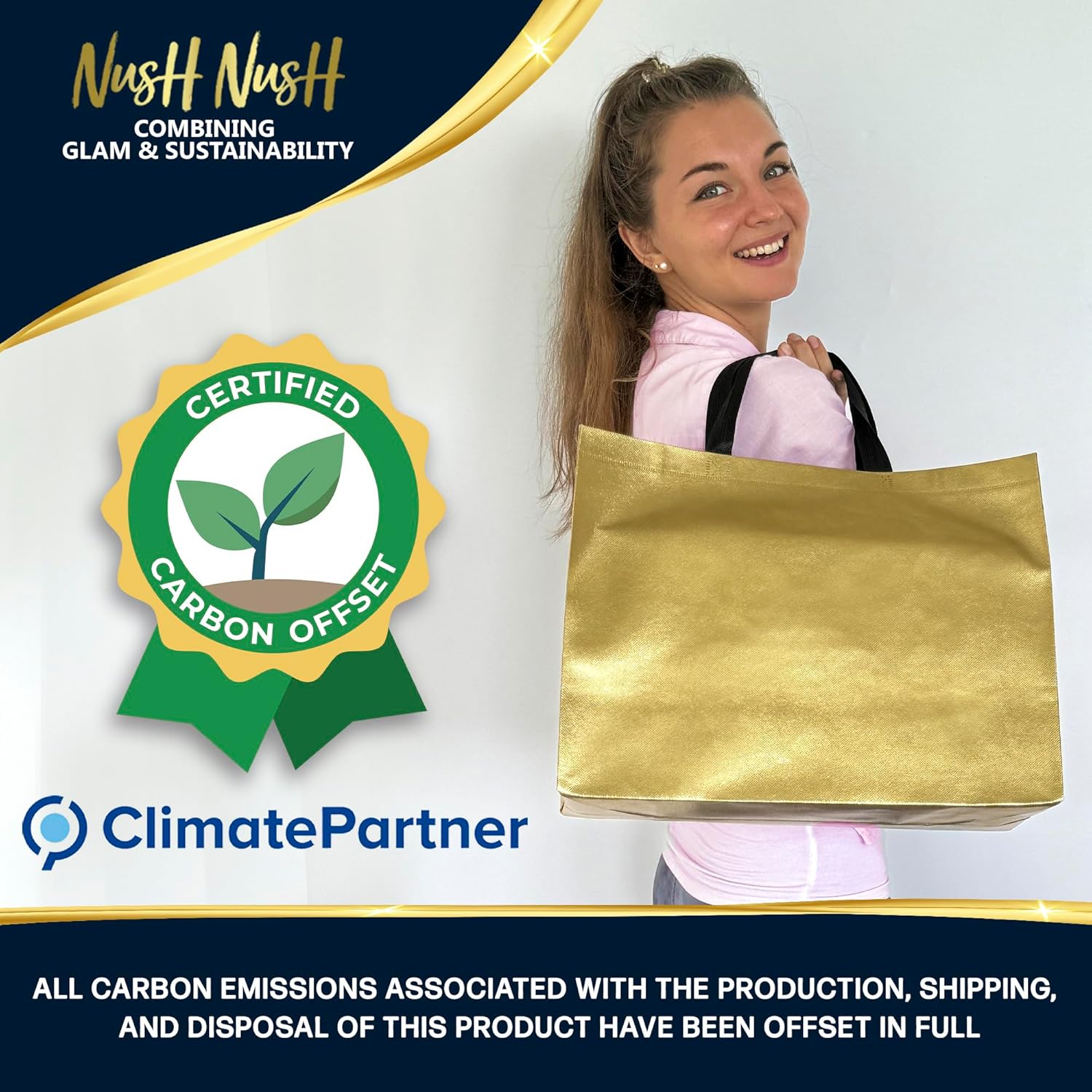 Nush Nush Gold Gift Bags Extra Large – Set of 12 Reusable XL Gift Bags With Handles, Black - Ideal XL Goodie Bag for Xmas, Thanksgiving, Wedding, Bachelorette, Birthday Party Favors – 15.5Wx6Dx12H - Image 3