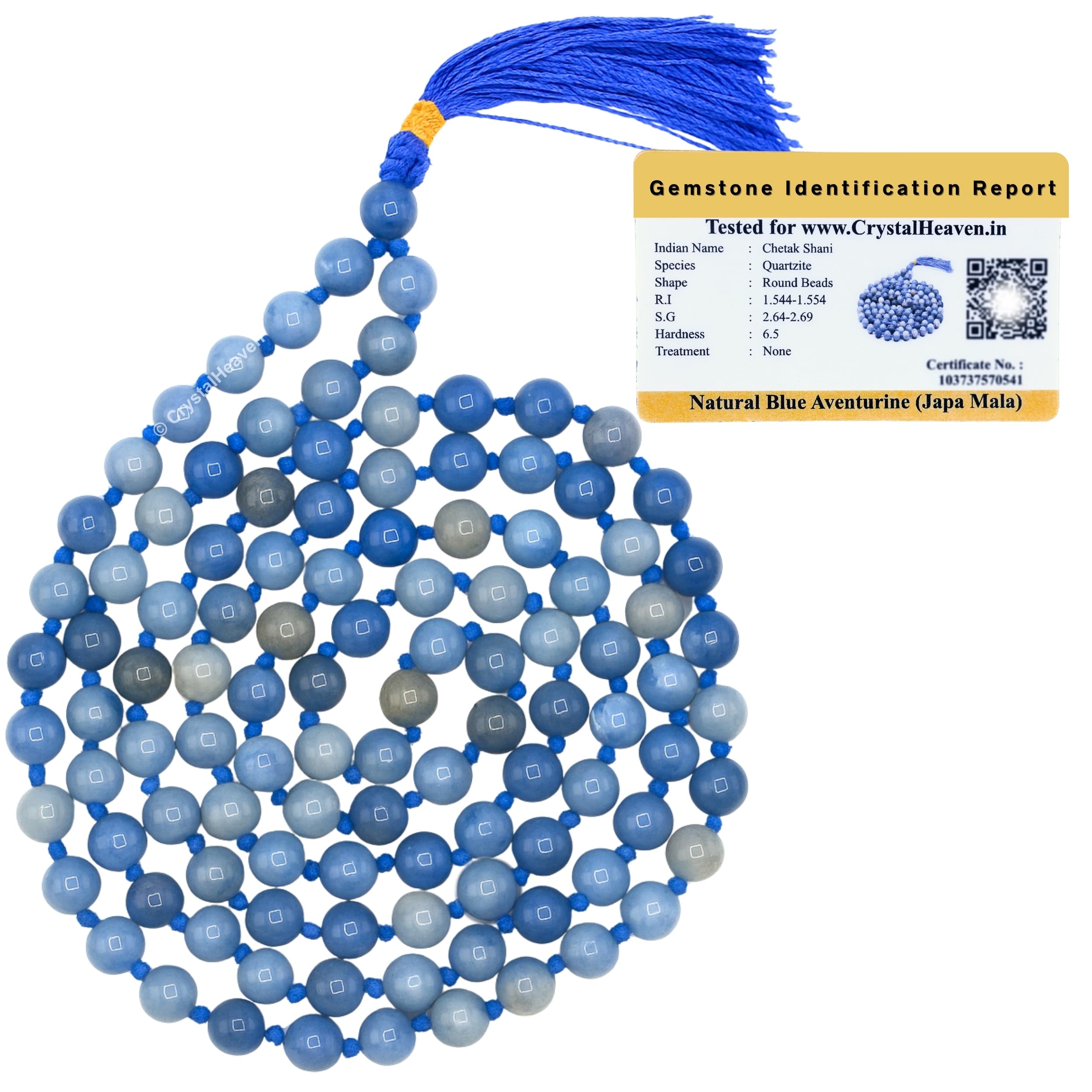 Blue Aventurine Crystal Japa Mala Ganthi - 108 Beads Buddhist Prayer Beads - AAA Grade Original Healing Gemstone Agate Mala for Yoga Meditation Spiritual Reiki Feng Shui