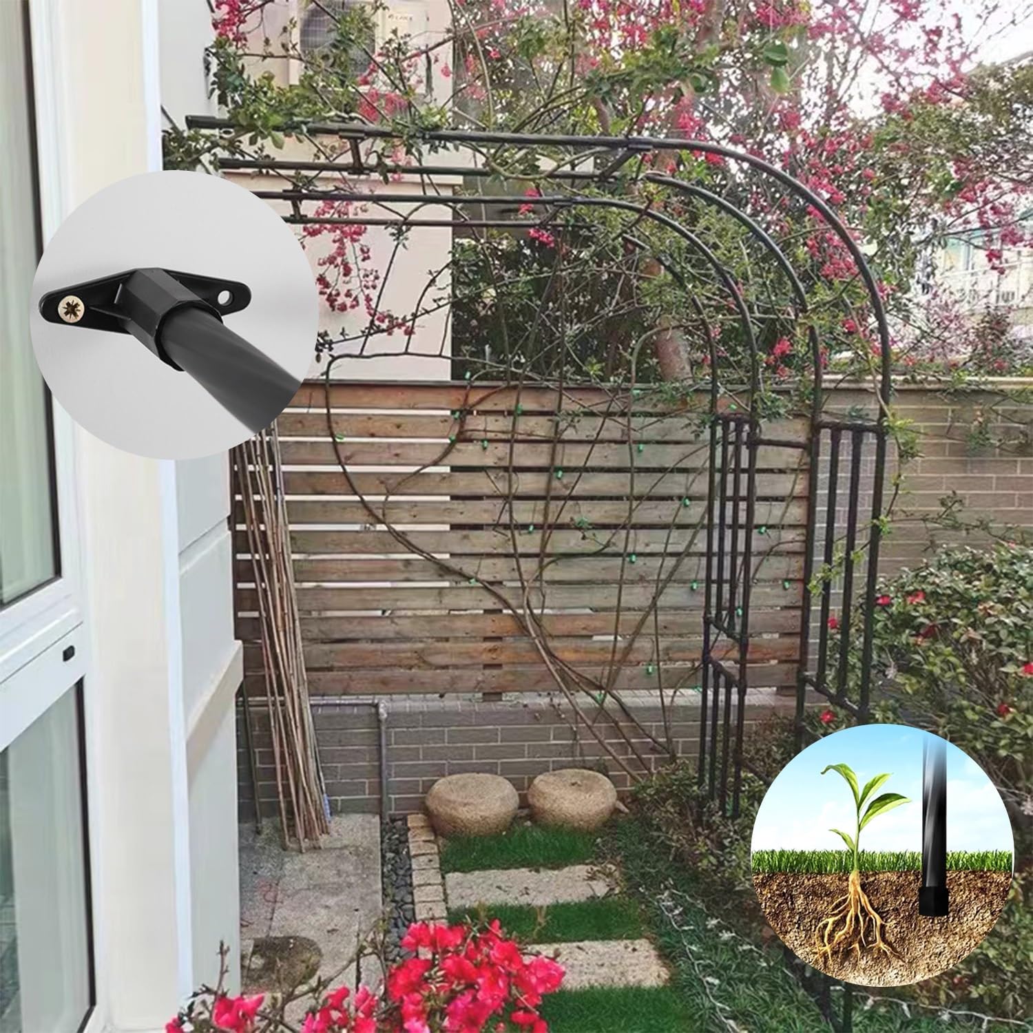 Traliccio semicircolare da giardino per esterni, 10 misure, supporto per rose in metallo, per piante rampicanti, decorazione da giardino, per patio, bianco (altezza 240 x larghezza 240 cm)