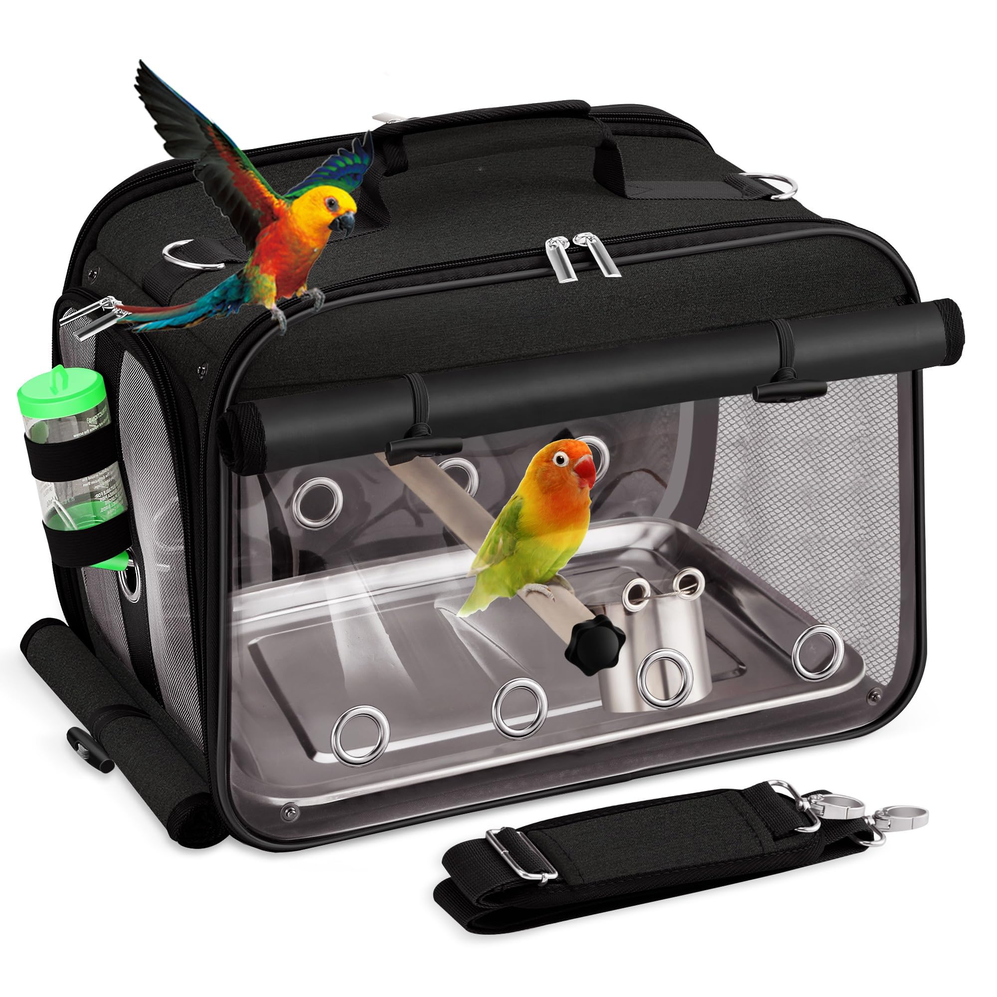 Photo 1 of Sanmoncare Airline Approved Bird Carrier, Indestructible Stainless Steel Mesh Parrot Travel Cage, Cockatiels Travel Carrier Lightweight and Portable with Water Bottle and Bowl