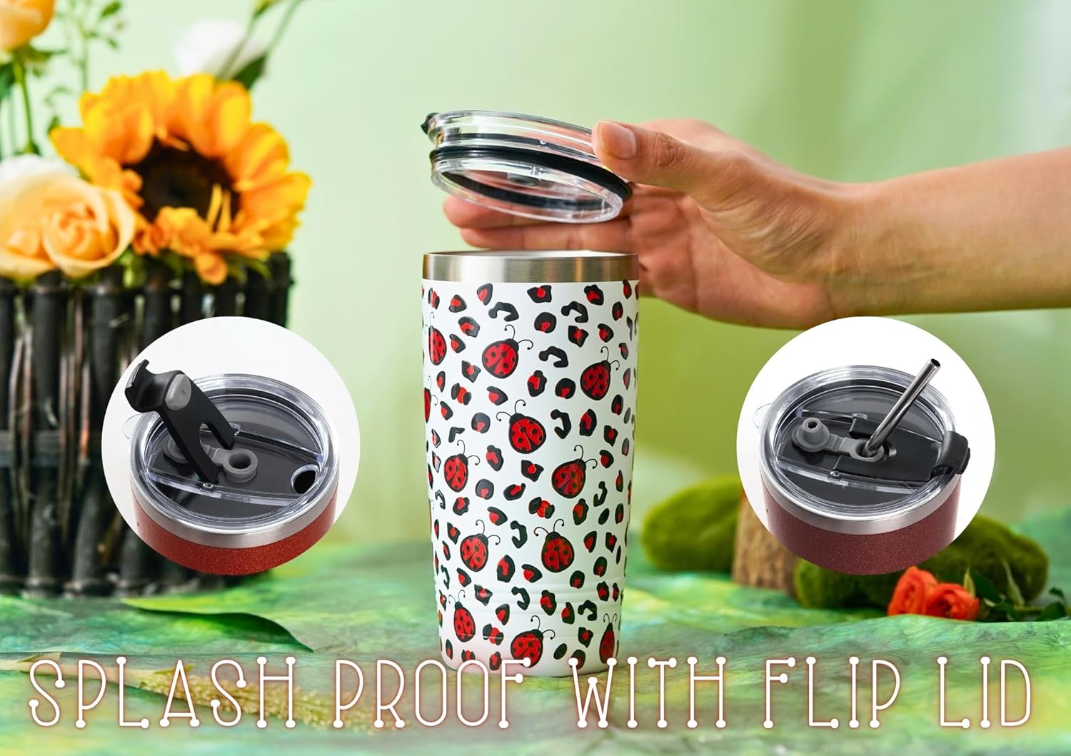 Onebttl Ladybug Gifts for Women, Ladybug Lovers, 20oz Stainless Steel Insulated Tumbler with Lid, Message Card, Ladybug Gift for Birthday, Christmas, Ladybug Leopard - Image 4