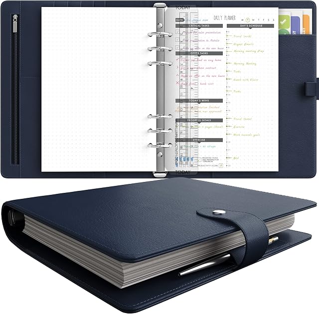 LUX PRO A5 - Daily Planner & appointment diary 2023 - Gratitude journal, wellness journal & Undated weekly planners and organisers - Desk journals for women & men - LUX Productivity (Blue - Midnight)