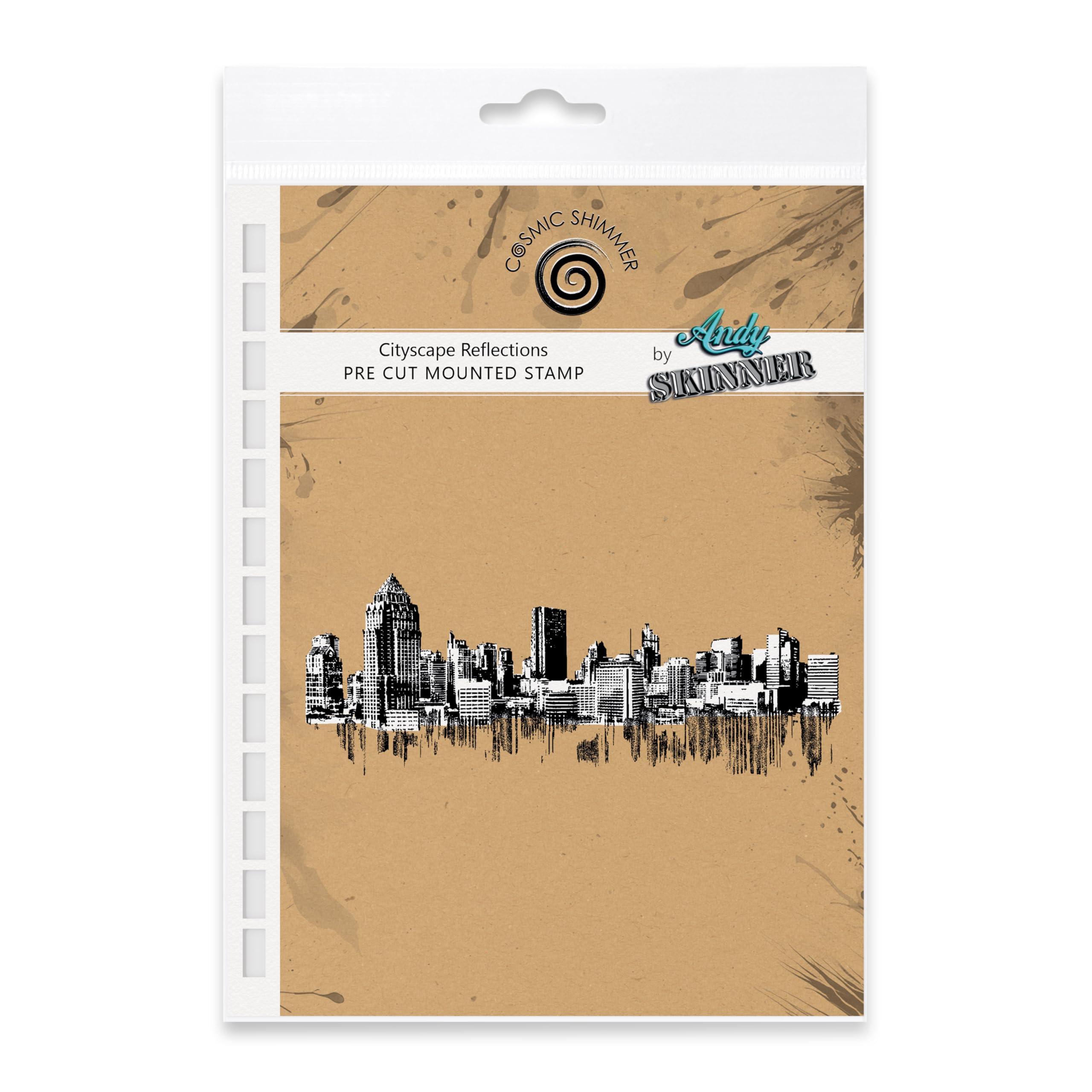 Cosmic Shimmer Red Cityscape Reflections Pre Cut Mounted Rubber Stamp By Andy Skinner & Katy Sue. Creates A Skyline & Reflections For Stamping Mixed Media, Art Journaling, Card Making. Design 42 X 124Mms.