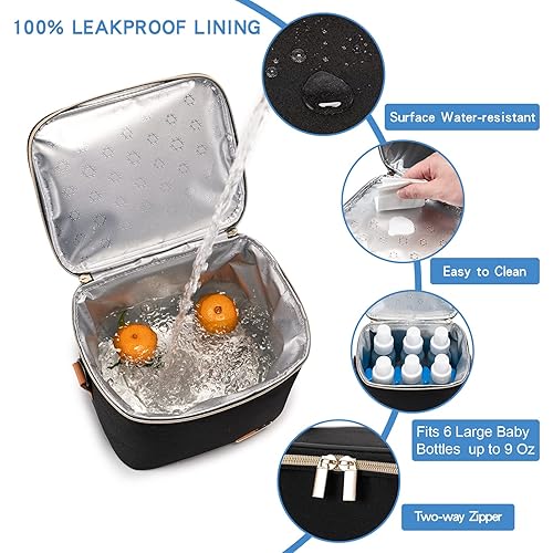 Miniatura 9 de Bolsa enfriadora de leche materna con bolsa de hielo para 6 biberones de hasta 9 onzas, bolsa para biberones con correa para el hombro para madres
