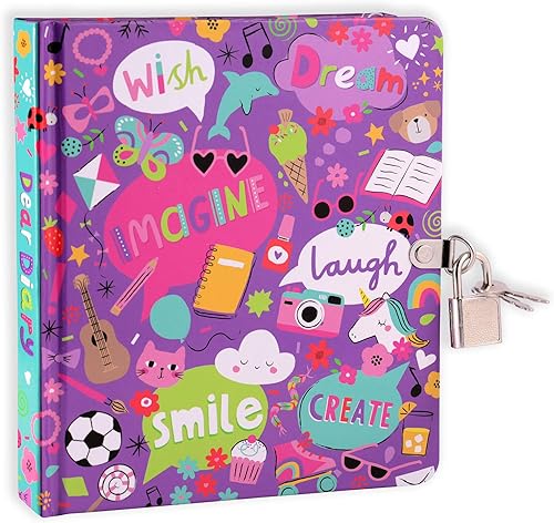 MOLLYBEE KIDS My Favorite Things - Cuaderno diario con cerradura y llave para niñas, 5.5 x 6.25 pulgadas, 208 páginas rayadas, candado con 2 llaves,