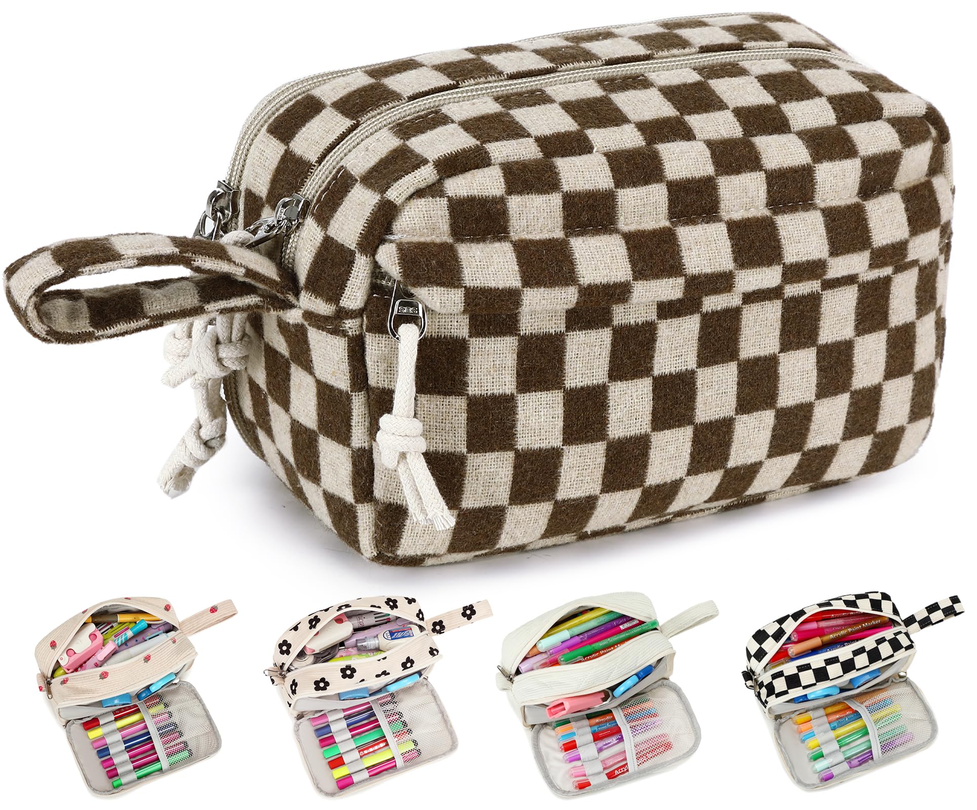 Bluboon Big Capacity Pencil Case Pencil Pouch School Supplies Cute Pencil Box Pencil Bag for Teen Girls Boys Women Man (Khaki Brown Checked)