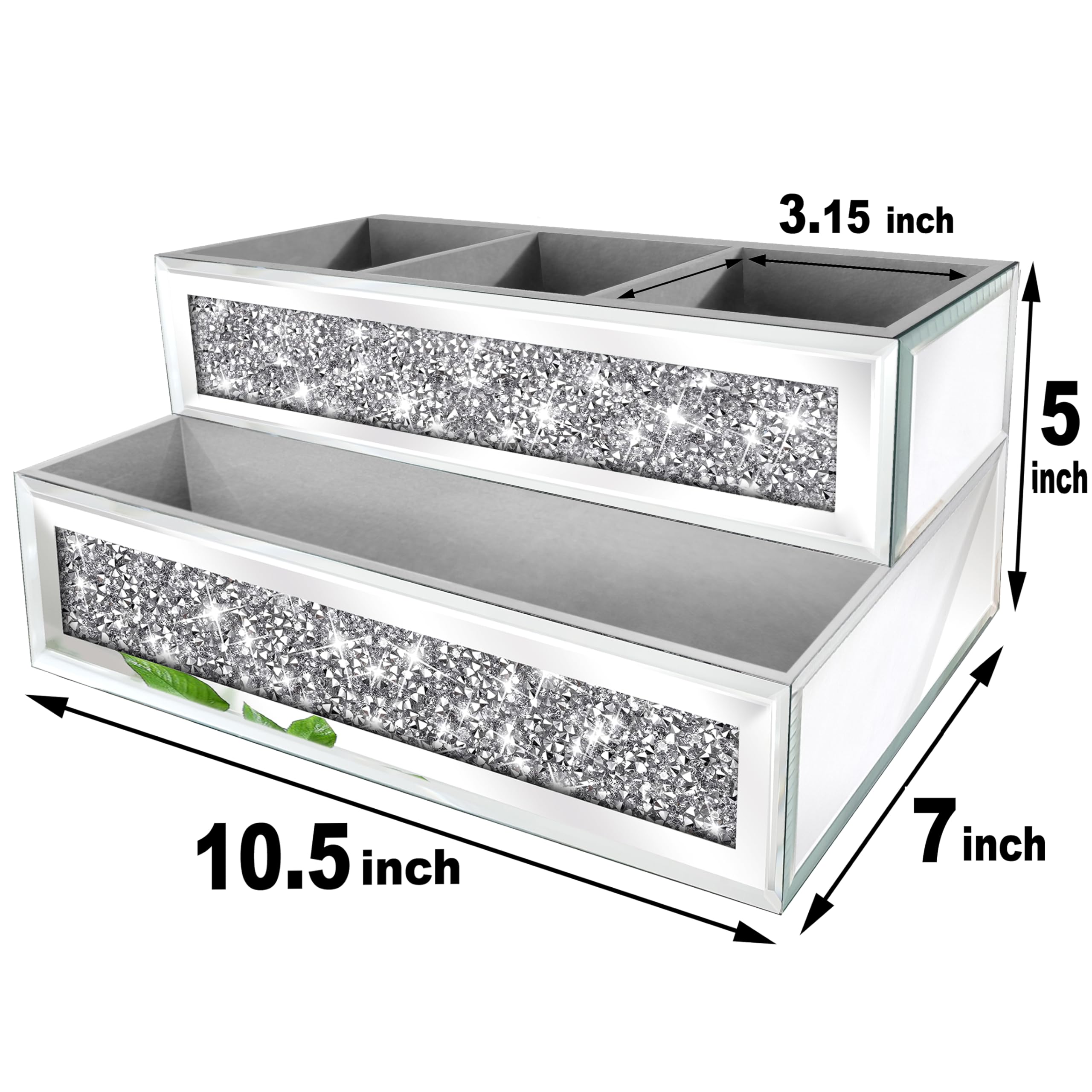 Spiegel-Haartrockner-Halter, Kristall-Diamant-Haar-Werkzeug-Organizer, Wandhalterung, silberfarbenes Badezimmerschrank-Tablett für Föhne, Haartrockner, Glätteisen, Make-up, Pinsel. (26,7 x