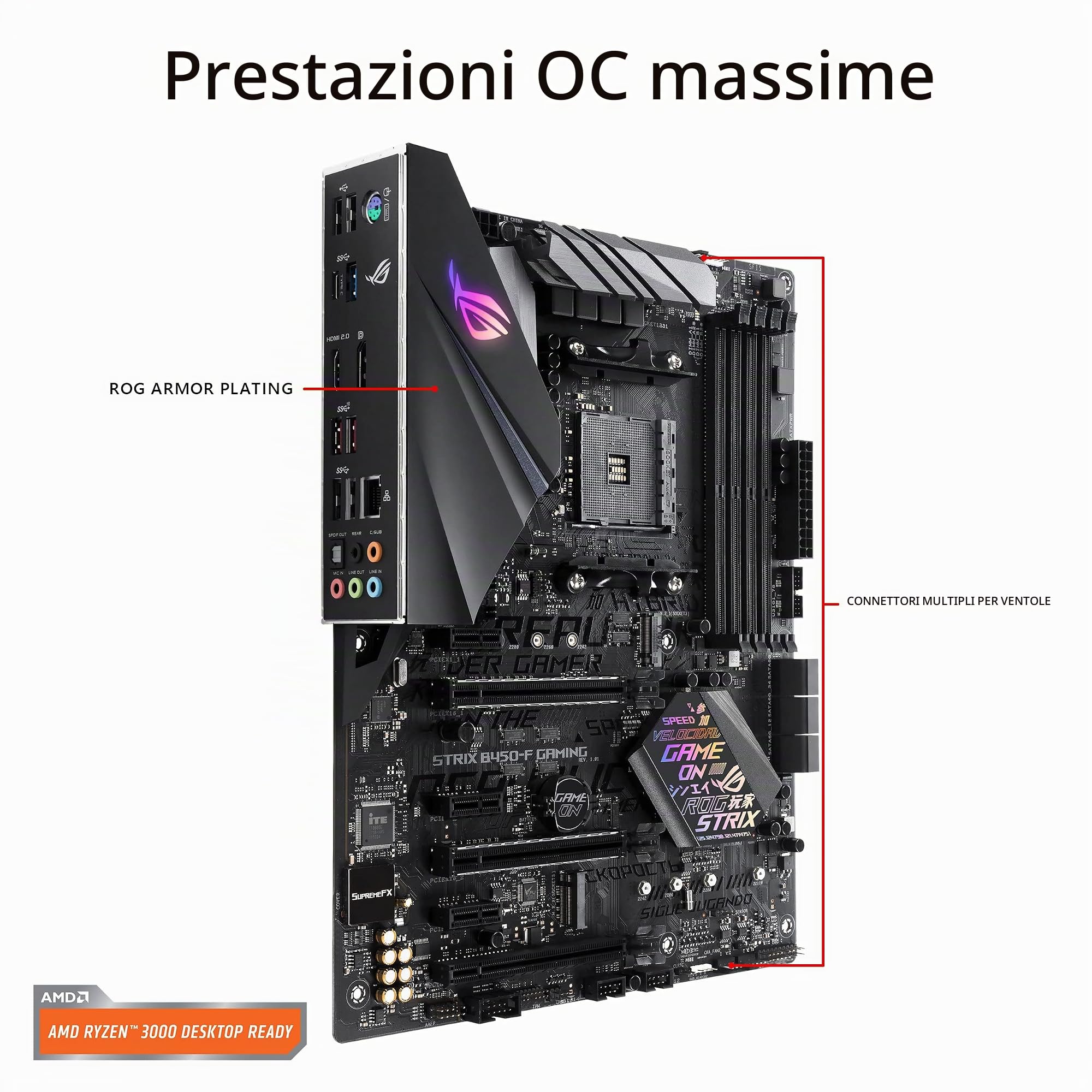ASUS ROG STRIX B450-F GAMING Scheda Madre da Gioco con Supporto DDR4 a 3200 MHz, AM4, SATA 6 Gbps, HDMI 2.0, Doppia NVMe M.2, USB 3.1, Nero