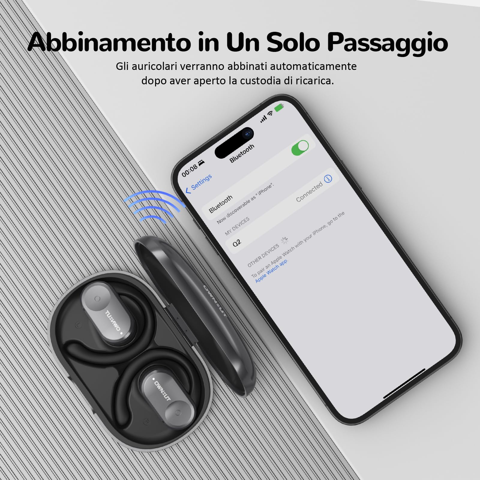 Open Ear - Cuffie Bluetooth 5.3, controllo touch senza fili, per sport, senza fili, con bassi aperti, 50 ore di autonomia, compagni in ufficio, tempo libero e sport