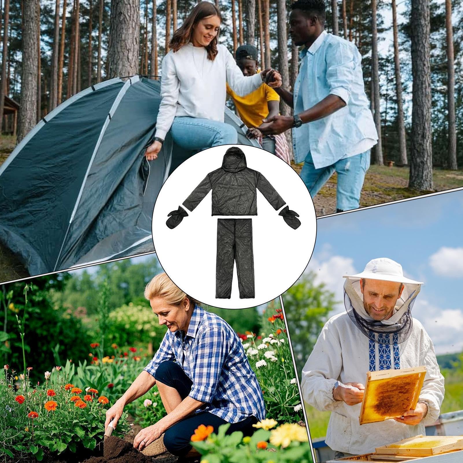 Tuta Antinsetti | completo anti-farina | Set guanti traspiranti set giacca | abbigliamento protettivo con rete e cofano per attività di trekking, giardino, caccia ed estive