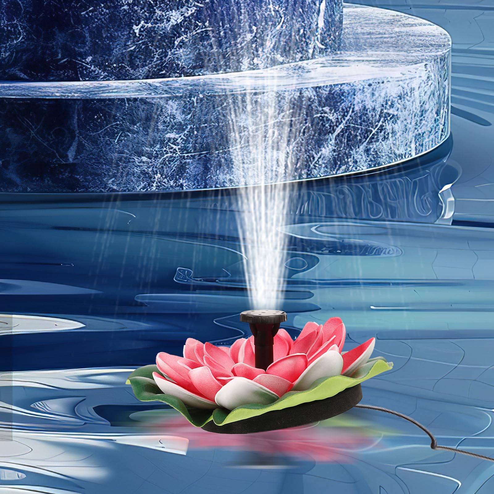 Hemobllo Solarbrunnen Lotusblüte Satz mit Solar Pumpe 7v 1,2w für Gartenteich Außendekor Schwimmender Wasserbrunnen ohne Batterie