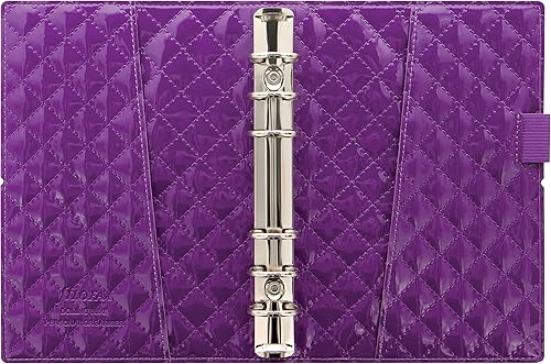 Miniatura 5 de Filofax Domino Luxe - Organizador de tamaño personal, color morado, alto brillo, cubierta de efecto acolchado, inspiración parisina, seis anillos,