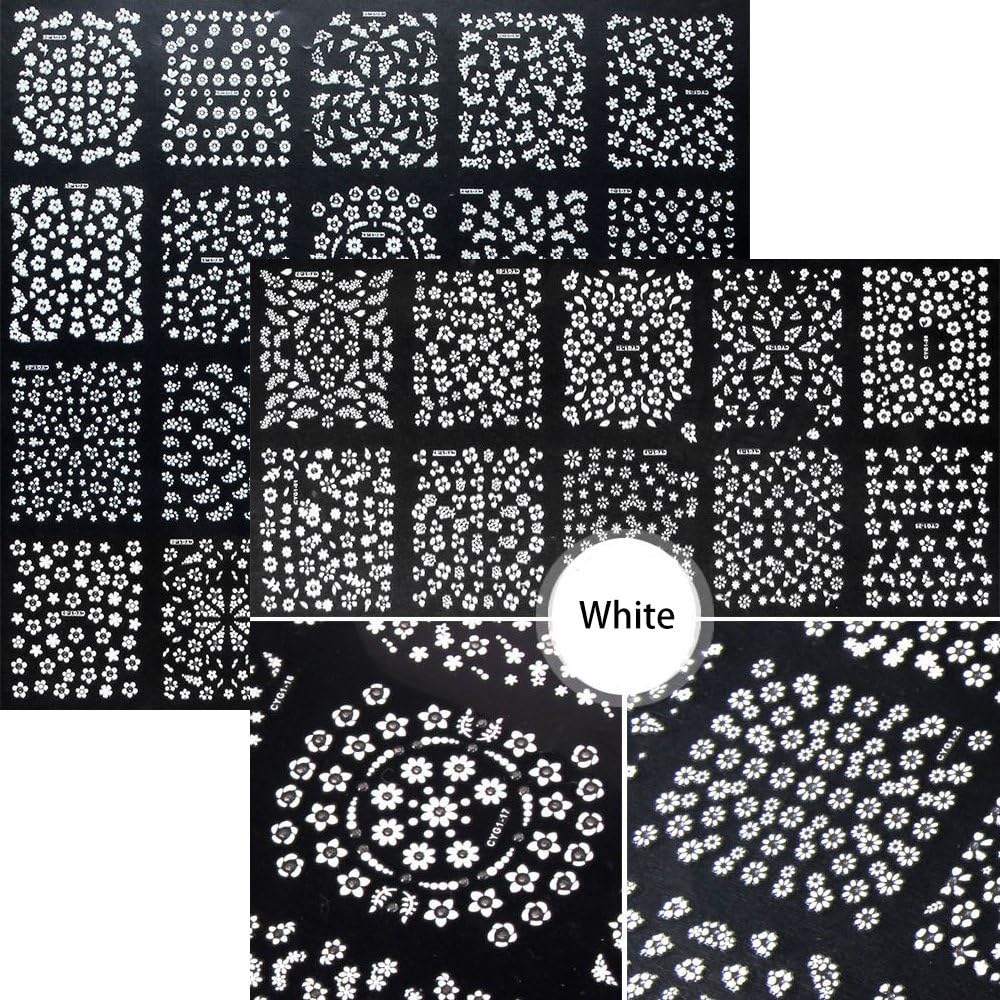 90 Sheets Mixed 3D Mini Nail Art Stickers Black White Colorful Various Patterns Flower Design Decals Self-Adhesive False Sticker for Women DIY Decorations Birthday Party Favor Gift