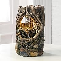 GOSSI Stump Indoor Water Fountain with LED Lights - Relaxing Raindrop Tabletop Waterfall for Meditation, Home Office Decor