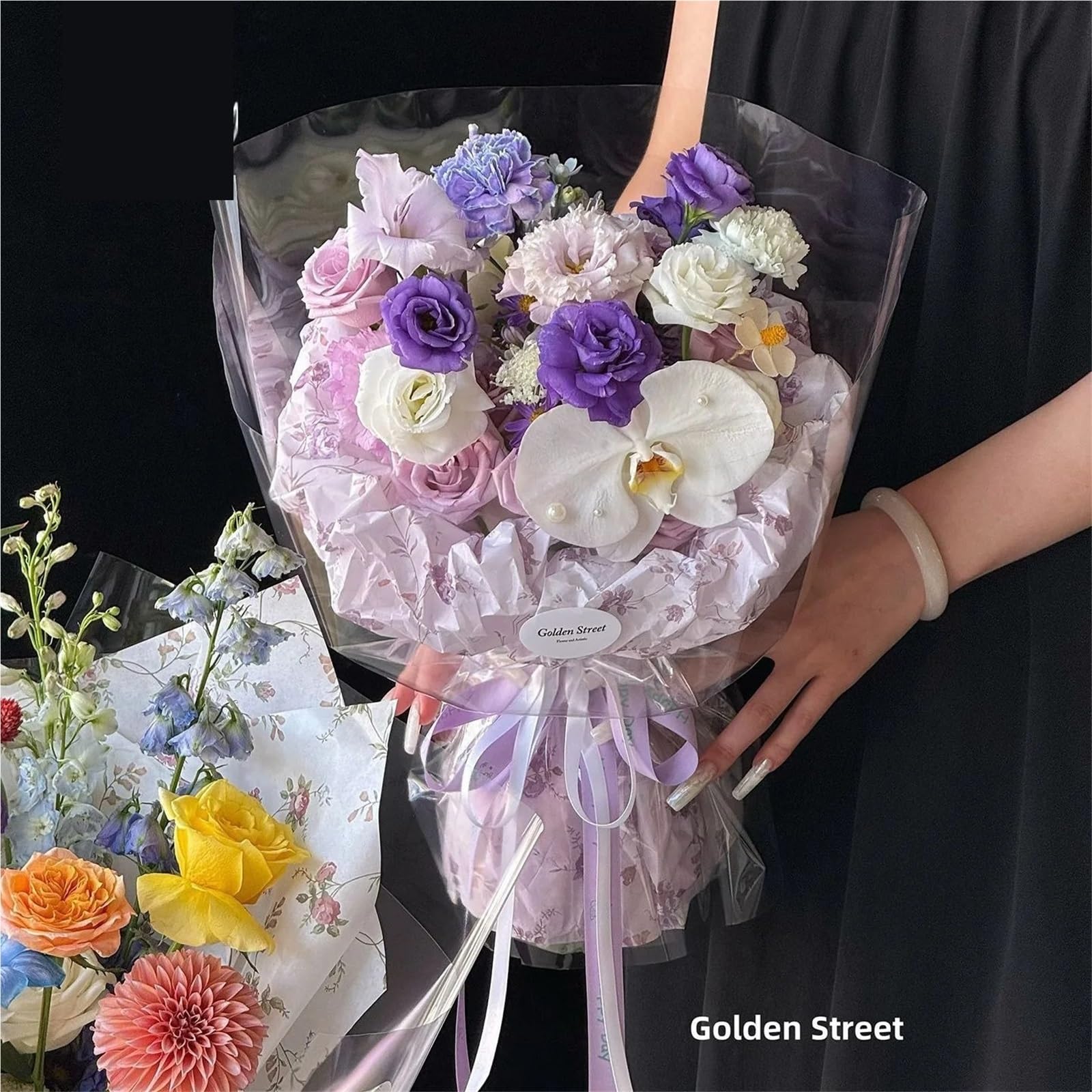 Carta Velina Carta arrotolata foderata a mano | Confezione da 20 pezzi di bouquet di fiori floreale(Style D)