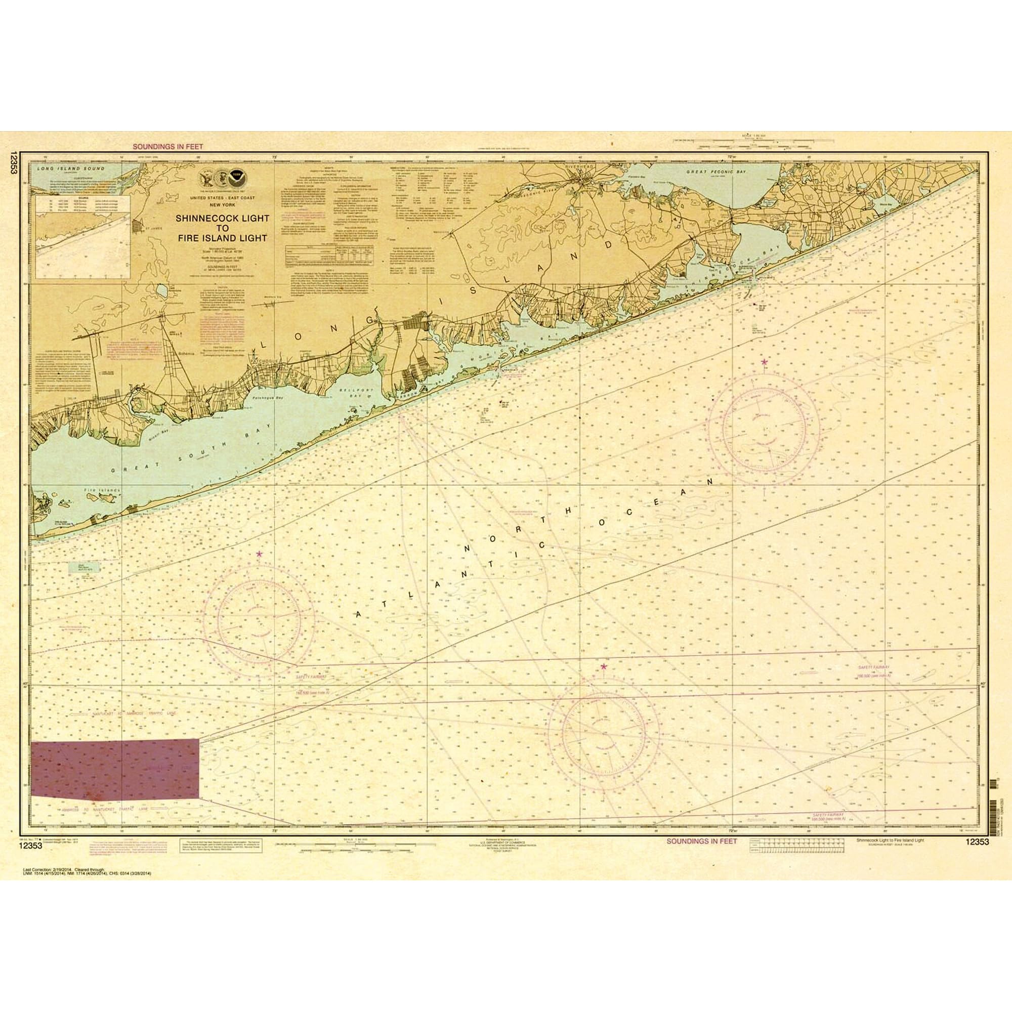 Paradise Cay Publicatoins, Inc. Historical NOAA Chart 12353: Shinnecock Light to Fire Island Light - Print on Demand - Historic Version or Updated NCC