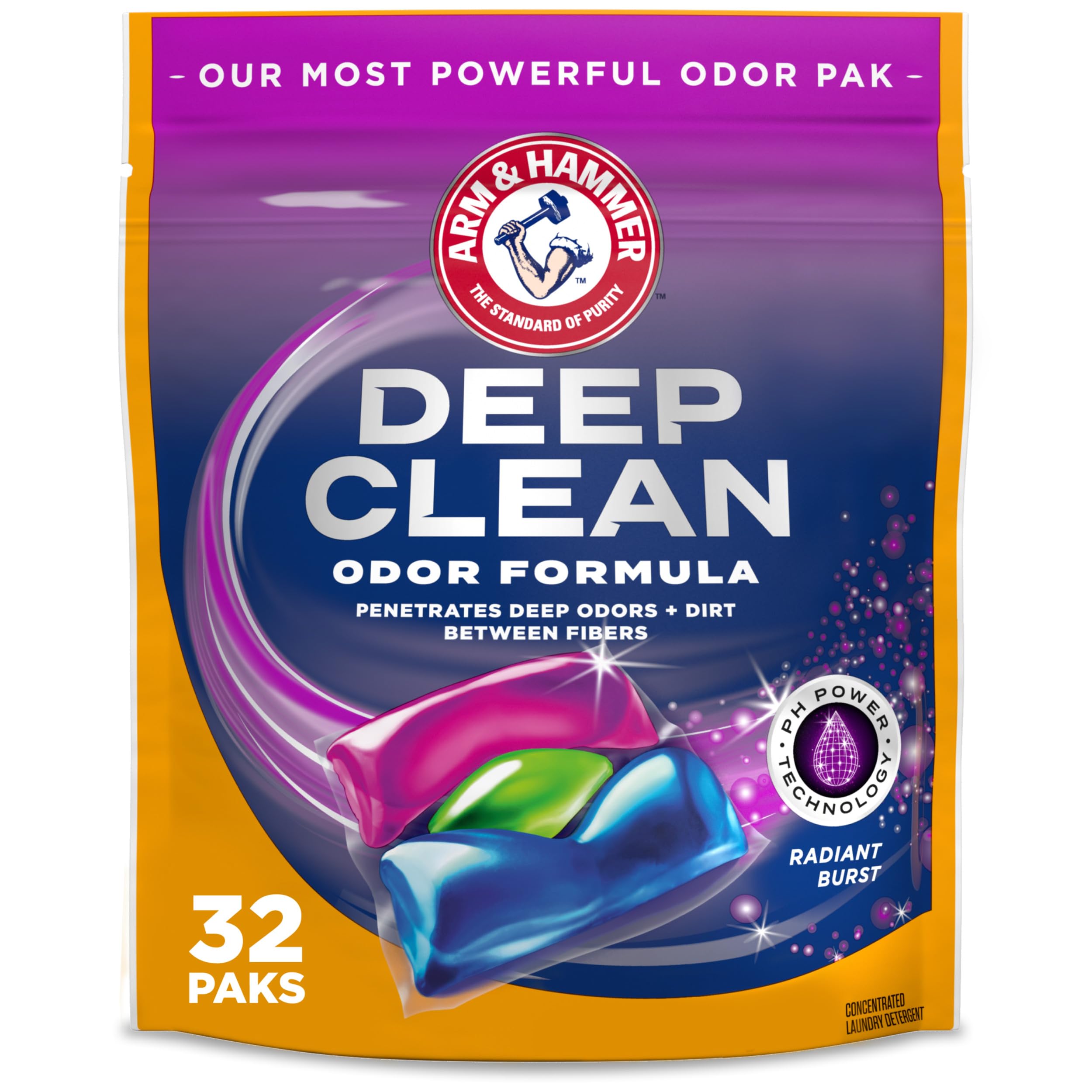 ARM HAMMER Deep Clean Odor Formula Laundry Detergent Power Paks 32 ct
