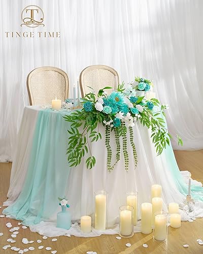 Miniatura 4 de TINGE TIME Guirnalda de flores artificiales con mantel y camino de mesa, paquete de 3 arreglos florales para decoración de mesa de novia de boda