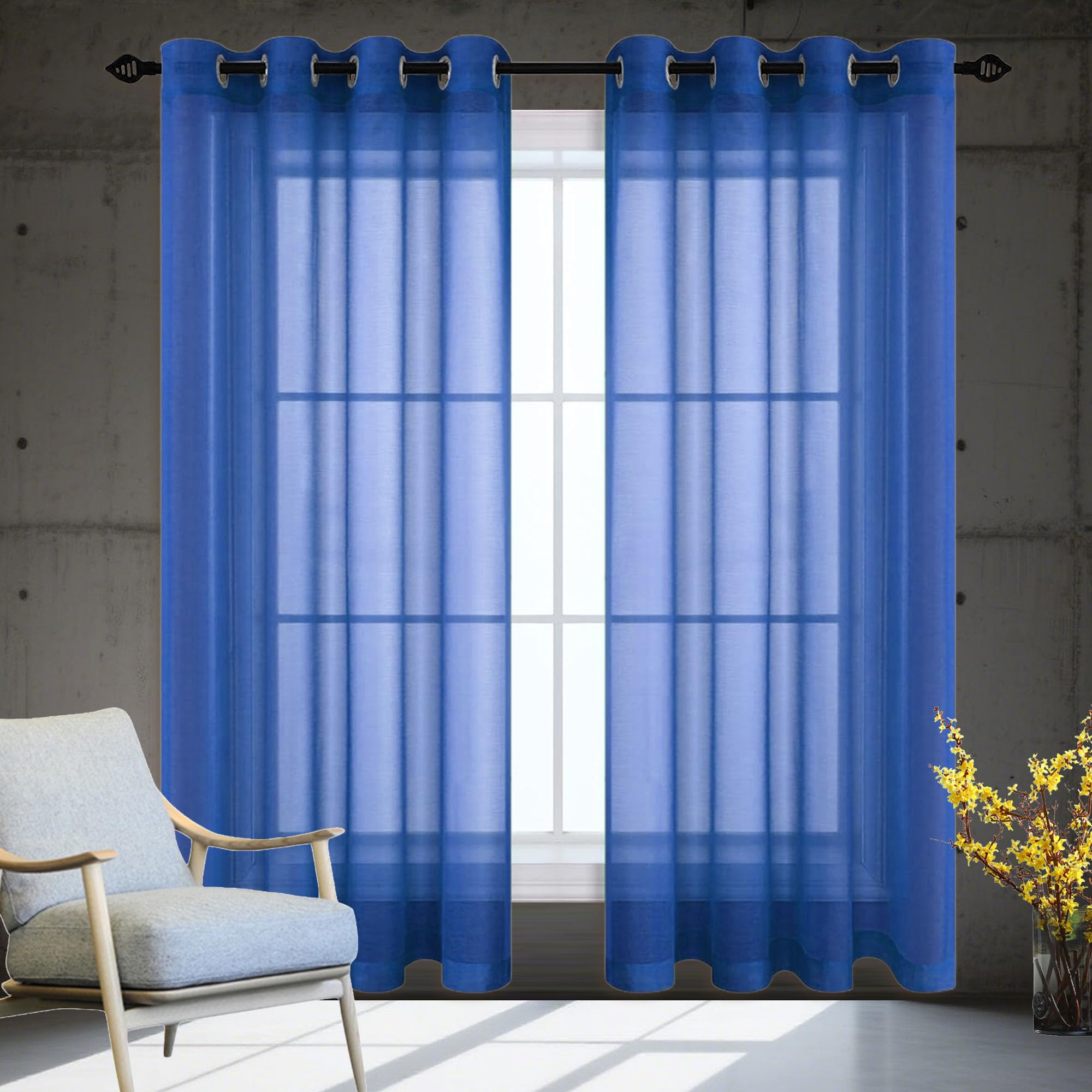Voilage 300x305 rideau bleu foncé demi-transparent pour fenêtre de chambre et de cuisine
