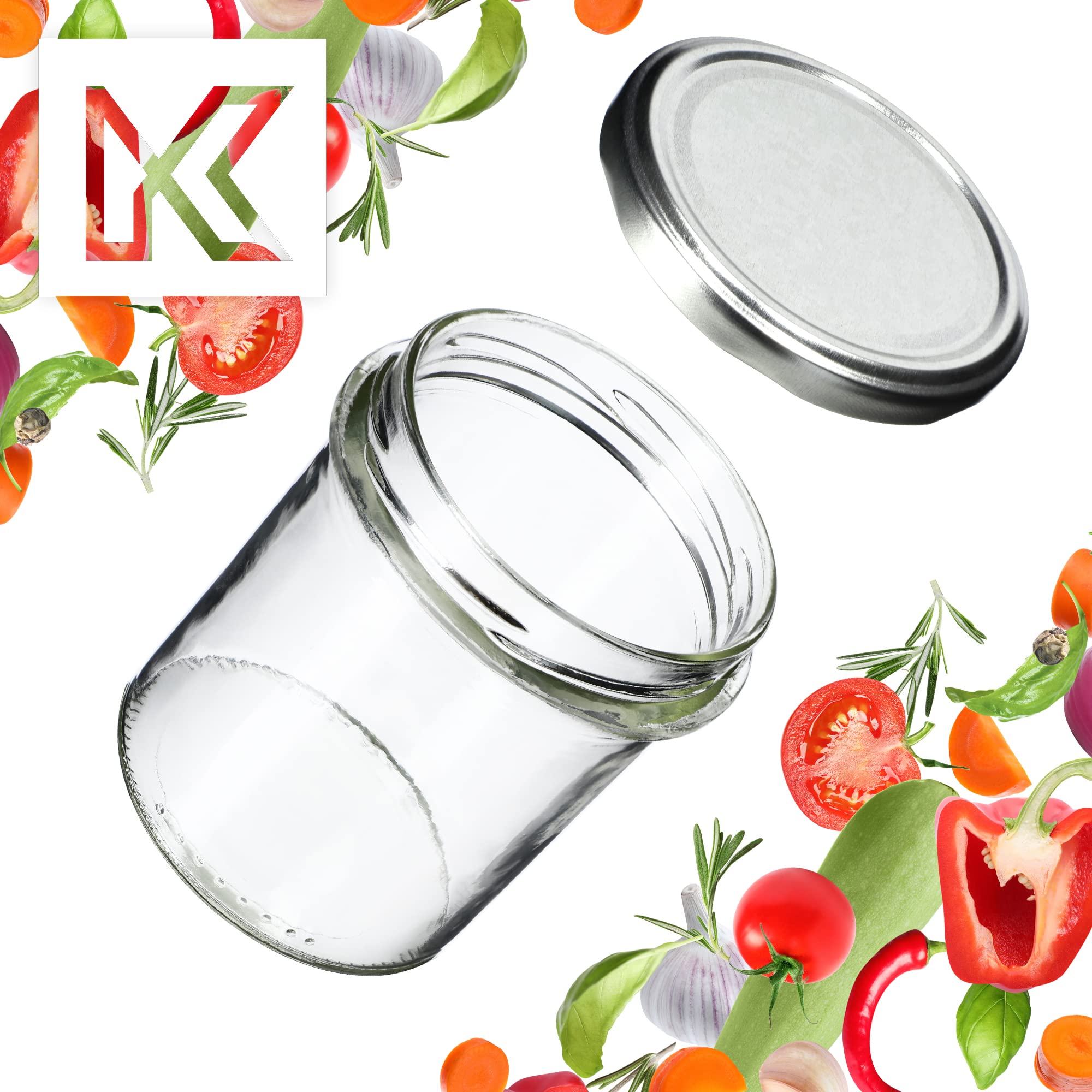 KADAX Lot de 100 bocaux en verre 350ml Ø82 à pois rouges – Couvercle Twist-Off hermétique TO82 – Pour confitures, conserves, cornichons, miel & fermentation