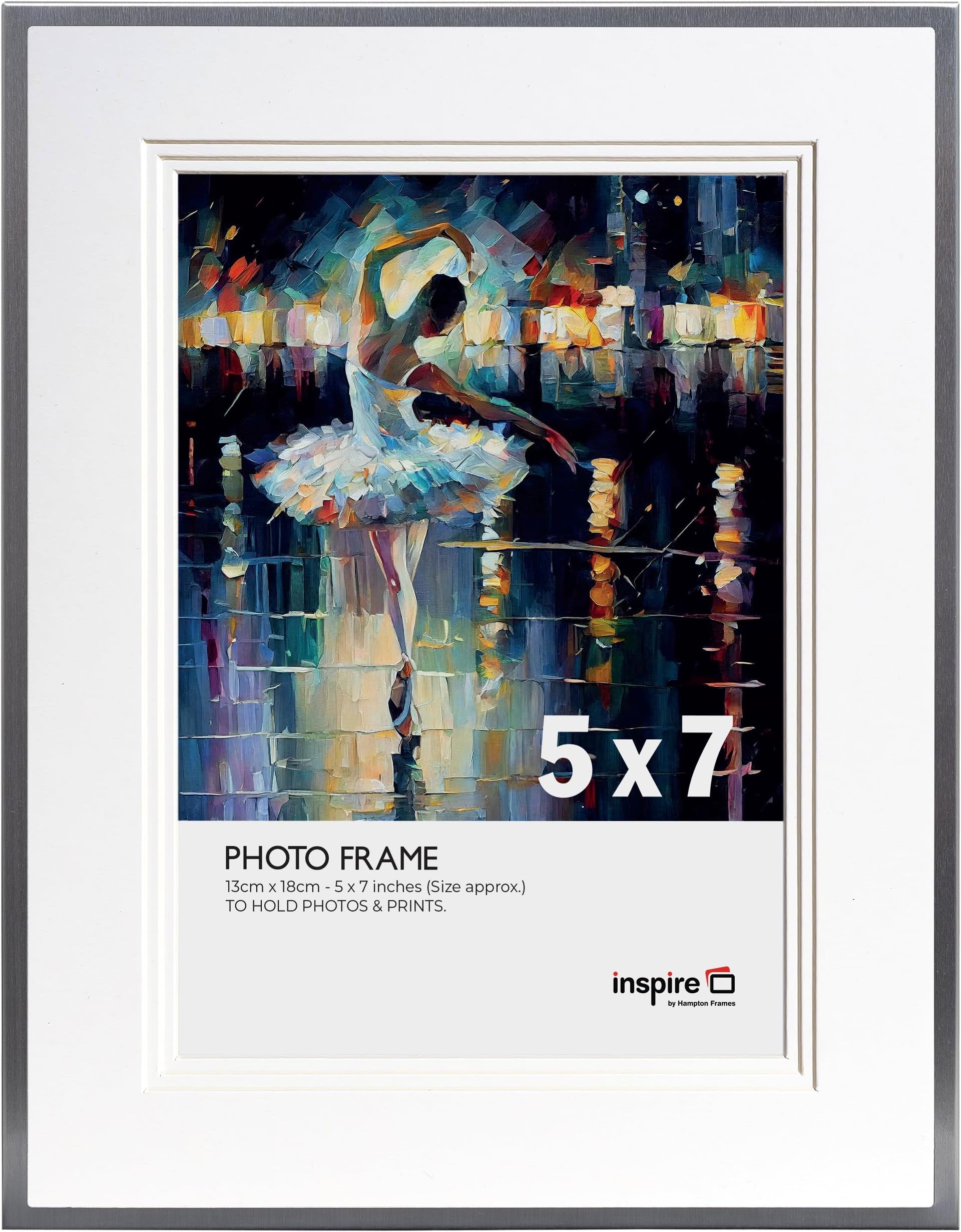 Inspire By Hampton MARBELLA 5x7 (13x18cm) Silver Photo Frame with Mount - Glass IBH-MARB10M57S