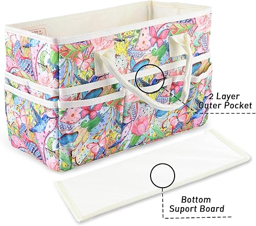 Vista 101 de qianshan Bolsa organizadora de manualidades con múltiples bolsillos, organizador grande de almacenamiento de arte con asas para arte, manualidades