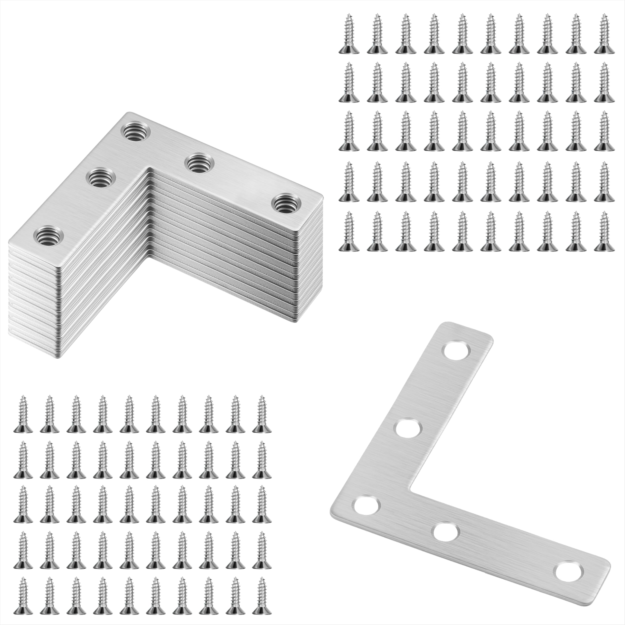 Corner Brace Flat L Shape Angle Brackets Stainless Steel 80x80mm Plates Corner Bracket with Screws for Wood Furniture Shelve Window Cabinet Fixing Repairing 20pcs