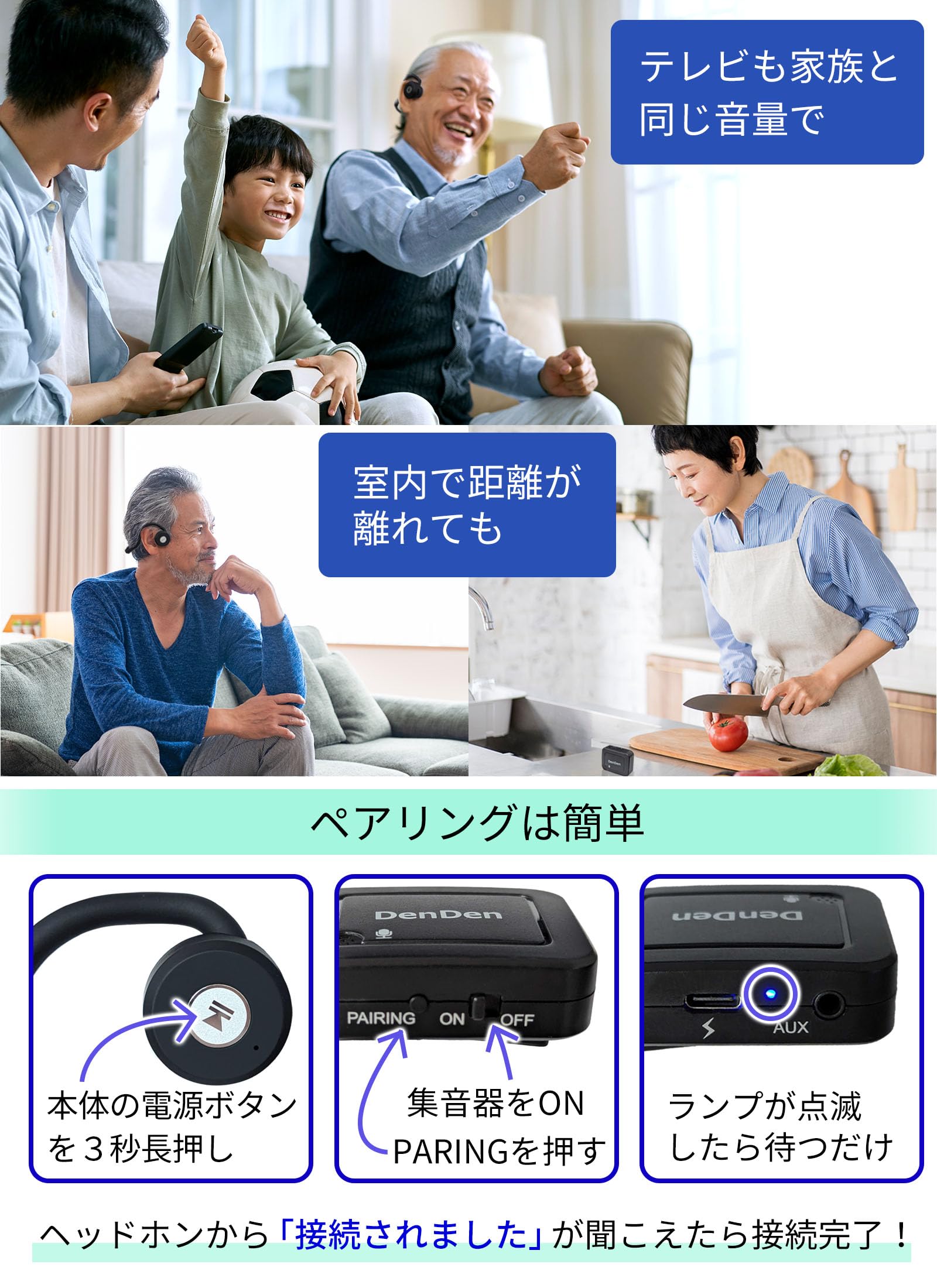 Amazon.co.jp: 集音器 付 骨伝導 ヘッドホン DenDen デンデン 