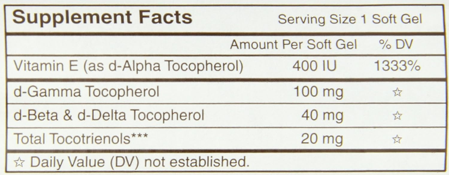Carlson - E-Gems Elite, 400 IU Vitamin E with Tocopherols & Tocotrienols, Vitamin E Capsules, Heart Health & Optimal Wellness, Antioxidant, Vitamin E Supplement, 240 Softgels : Health & Household