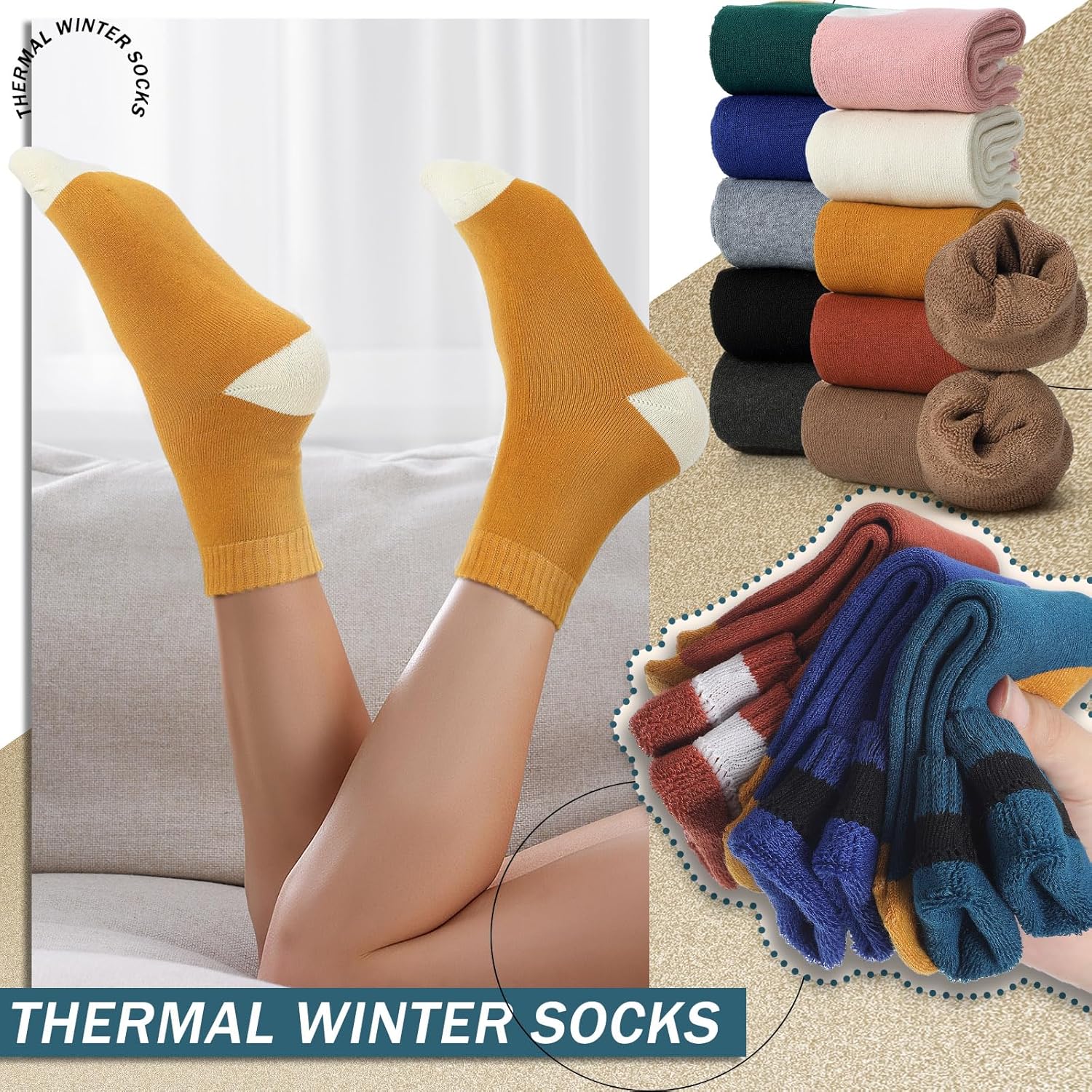 Fourluoo 30 Pairs Winter Warm Thermal Wool Socks for Women Hiking Winter Fleece Thick Cozy Boot Socks Bulk for Cold Weather