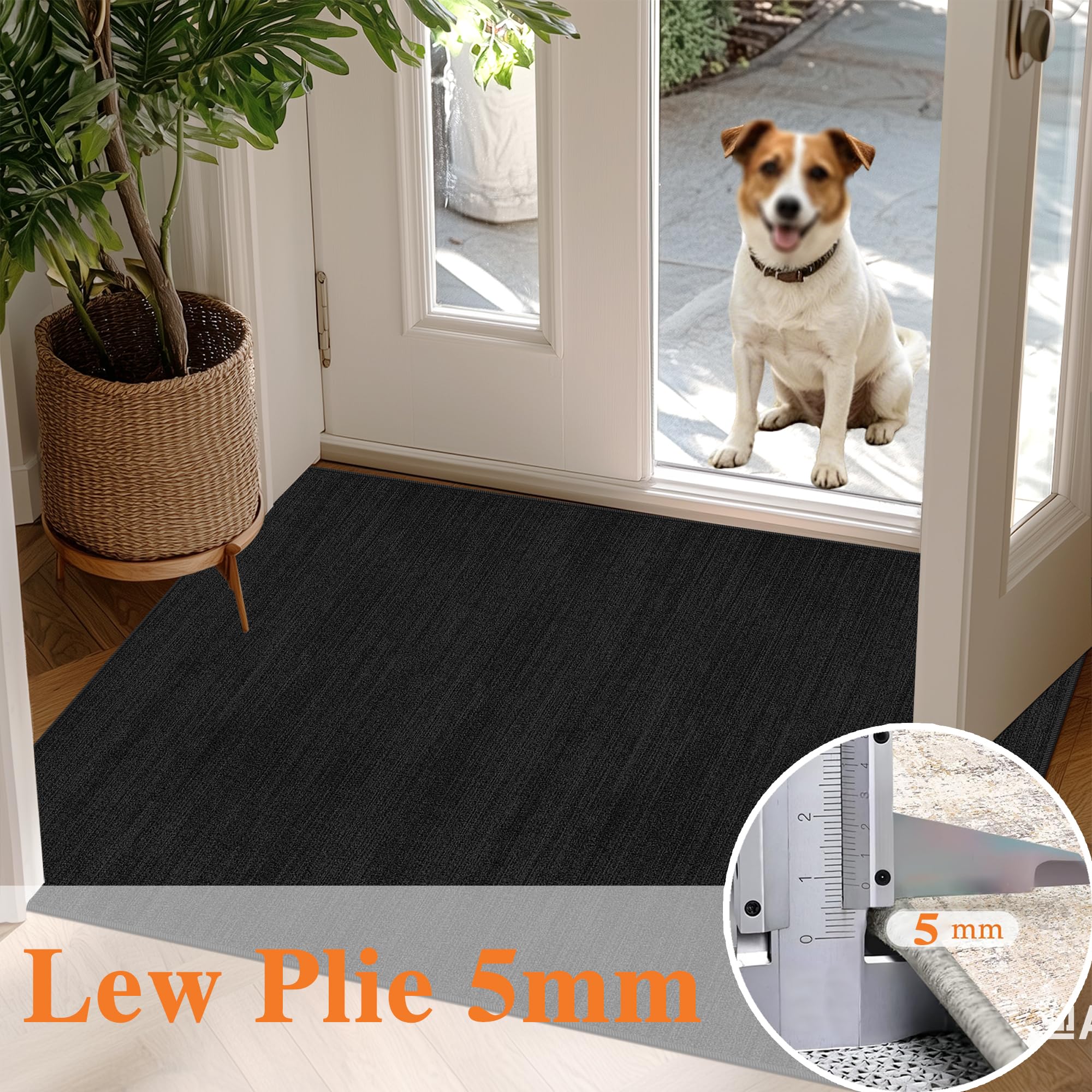 Slish - Alfombra negra de 160 x 200 cm, antideslizante, para dormitorio y sala de estar, versátil para comedor, salón y mesita de noche