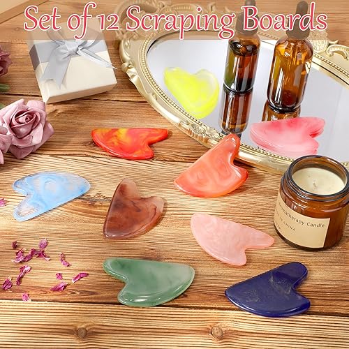 Miniatura 5 de Sherr 12 herramientas faciales Gua Sha de resina en forma de corazón, herramienta de masaje Guasha para cara, tabla de guasha para spa, cuidado de