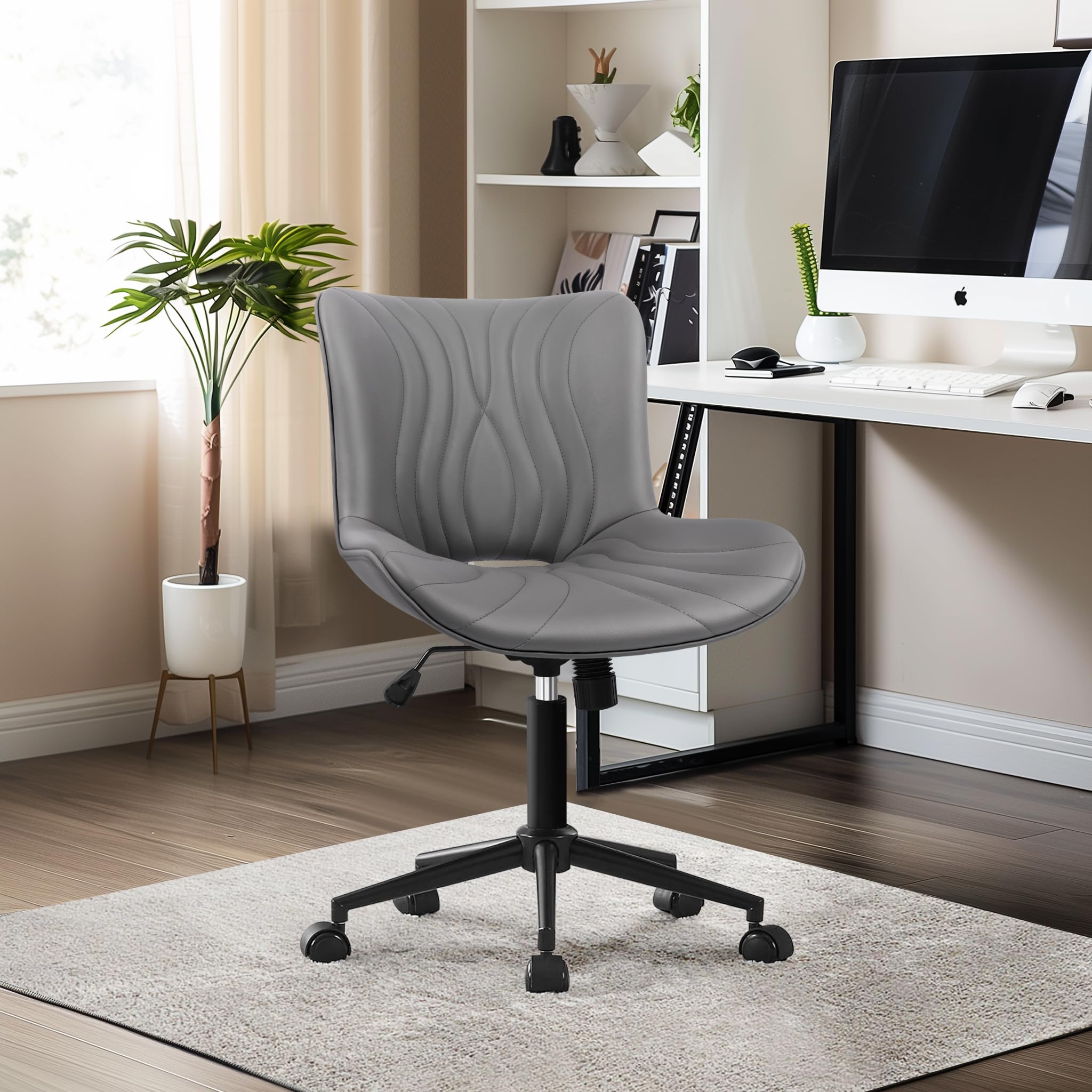 VATROS Office Chair Armless Desk Chair with Wheels Ergonomic Comfy Home Office Computer Task Chairs Faux Leather Padded
