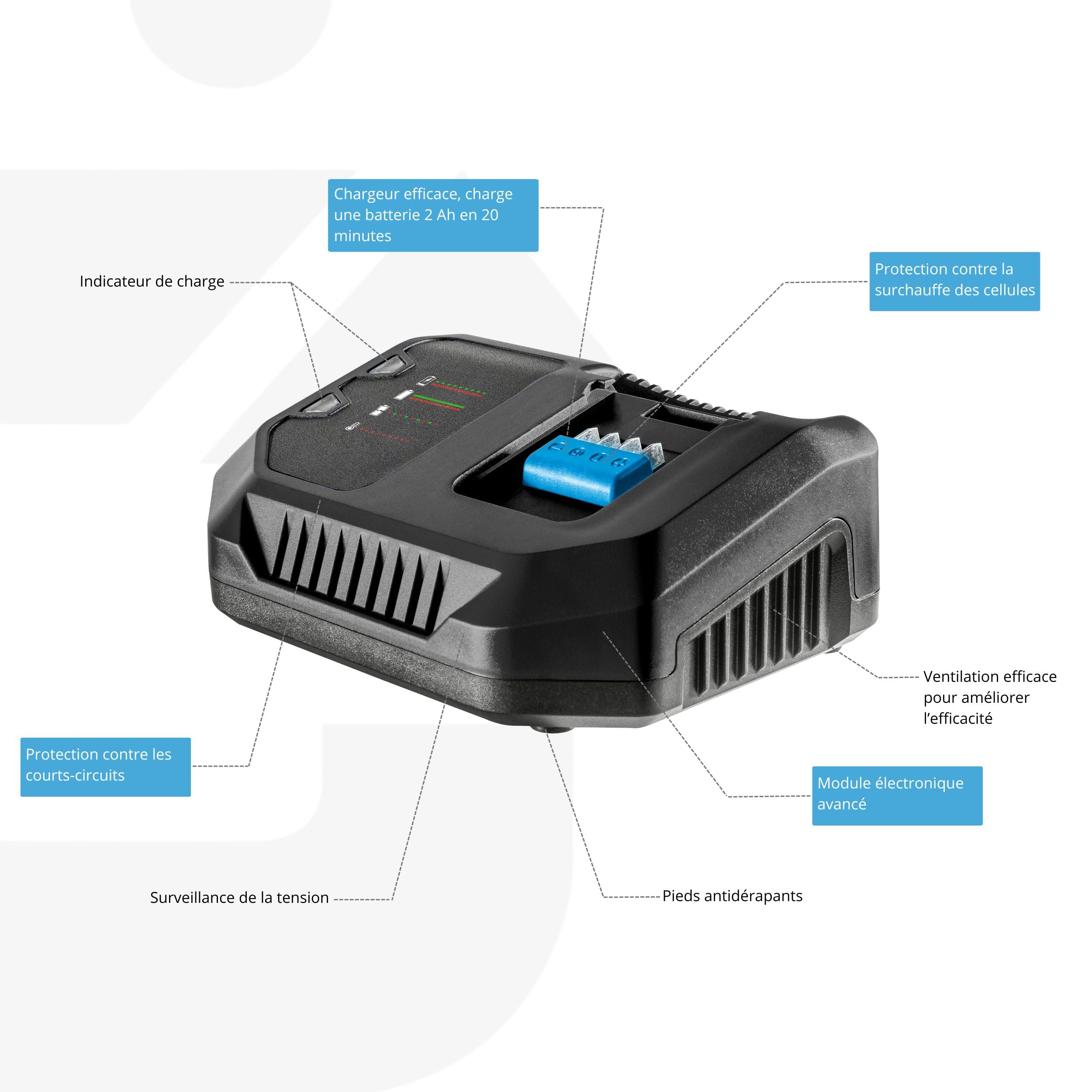 HÖGERT TECHNIK Chargeur Rapide 6A 18V, Temps de Charge Rapide, Protection Contre la surchauffe et Les Courts-Circuits, indicateur de Charge, refroidit la Batterie, idéal pour Les Batteries 2A, 4A, 6A