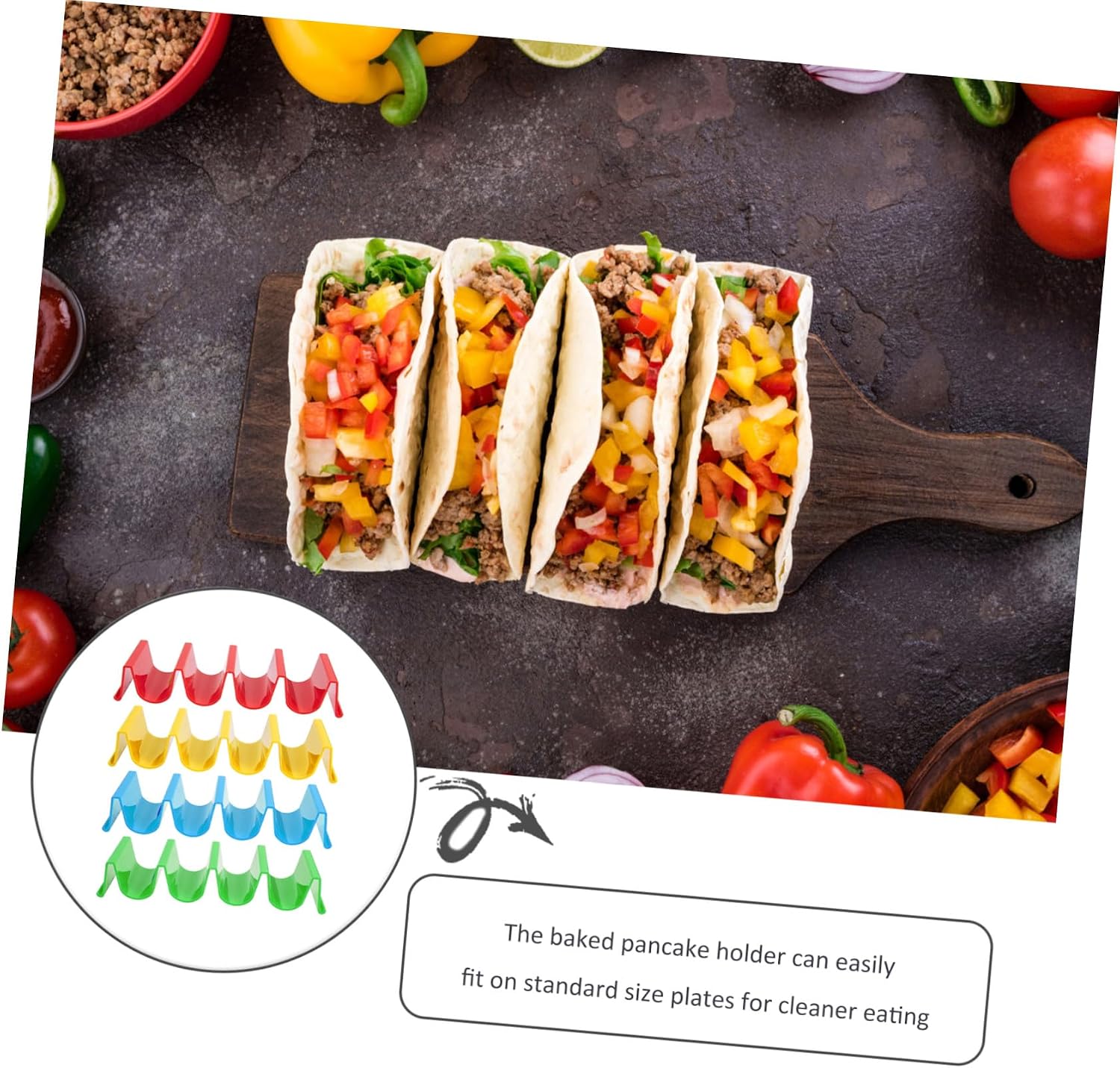 4Pcs Colorful Taco Holders Burrito and Pancake Stands Vertical Taco Rack for Parties Restaurants Home Compact Stackable Shell Organizer