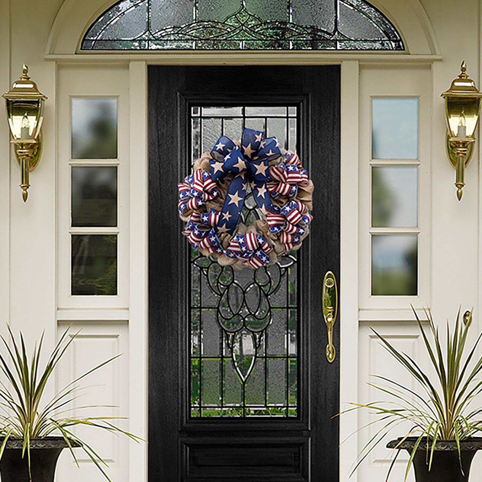 Couronne à Rayures et étoiles pour La Décoration Murale de La Porte D'entrée, Juillet, 40CM
