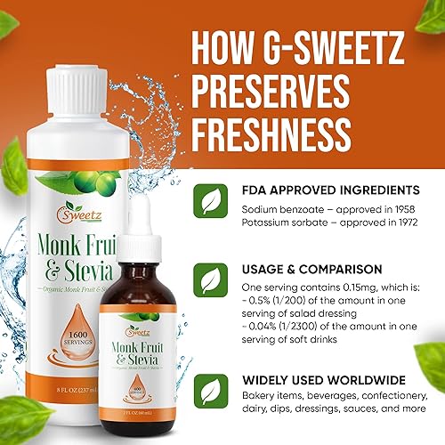 Miniatura 10 de G-Sweetz Gotas edulcorantes líquidos de fruta de monje y stevia edulcorantes naturales orgánicos y alternativas de azúcar deliciosa mezcla sin