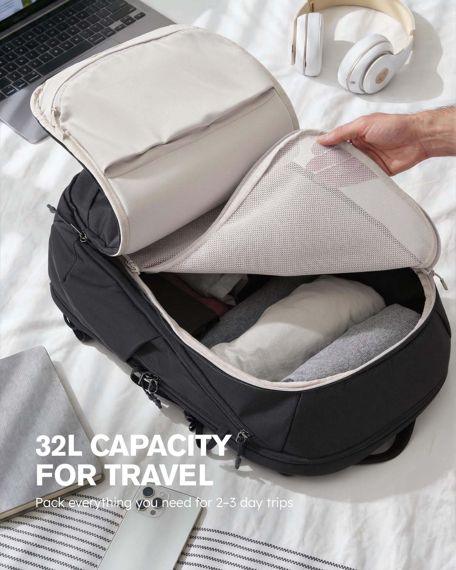 Tolaccea Zaino Porta PC con scomparto EVA per Laptop 15,6″ – Zaino da Viaggio 32L, Zaino Uomo Lavoro e Bagaglio a Mano per Aereo, Resistente all’Acqua e Antifurto, con Tasca Umida e Cerniere YKK