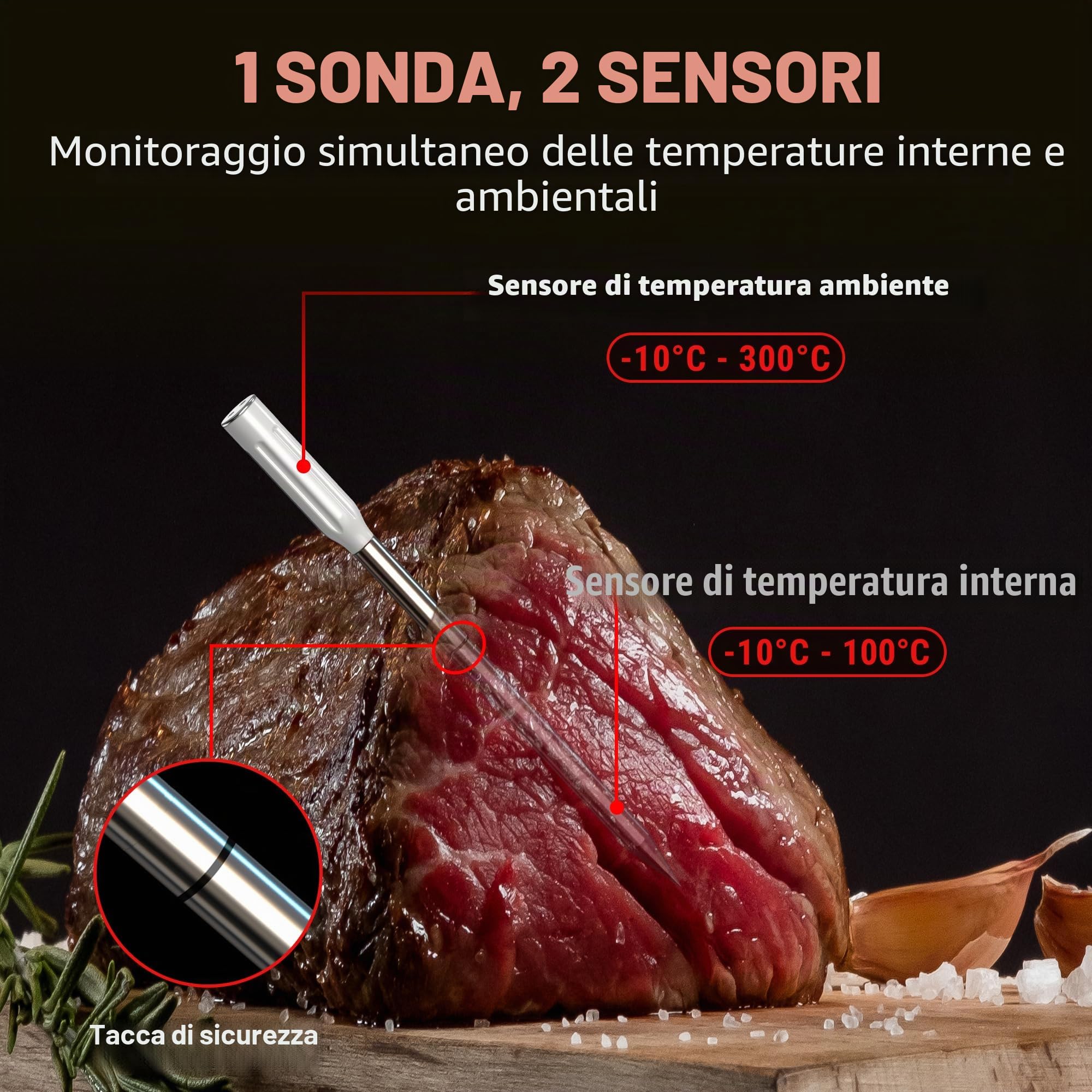 ThermoPro TempPro TP961 Termometro Barbecue Carne Wireless 150m Bluetooth da Cucina per Forno Grill Affumicatore Girarrosto Airfryer Sicuro in Lavastoviglie con Sonda Inossidabile IP67